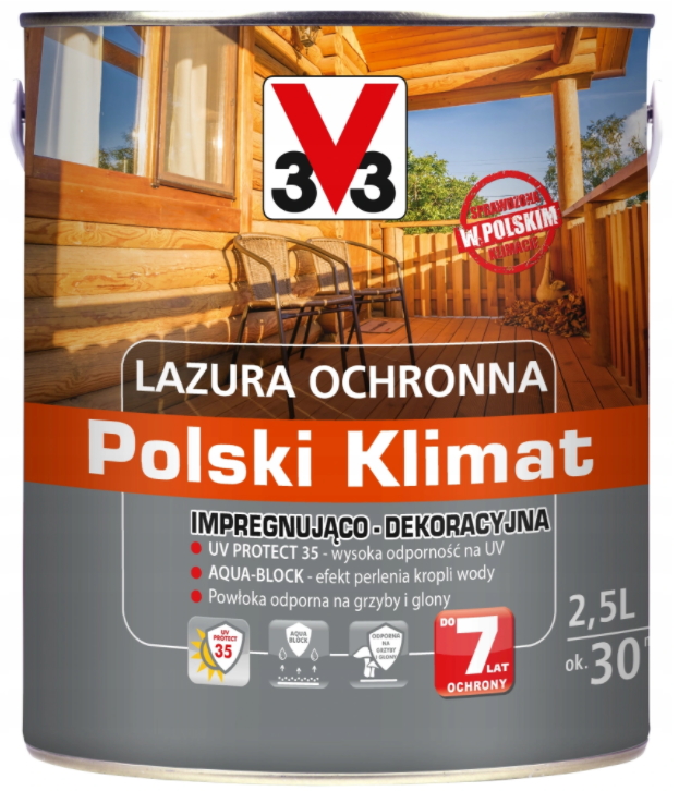 

Lazura V33 Polski Klimat 7 lat 2,5 L impregnująca