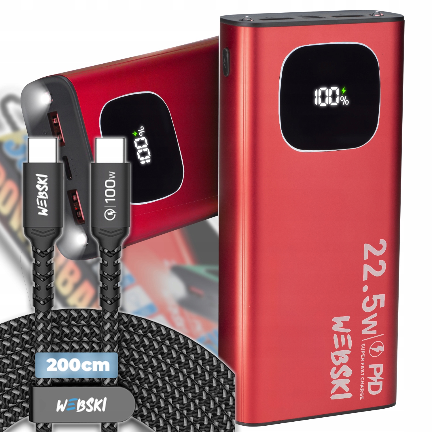 Výkonná Powerbanka 30000 Mah Usb-c Usb Quick Charge Kabel Usb-c 2 M