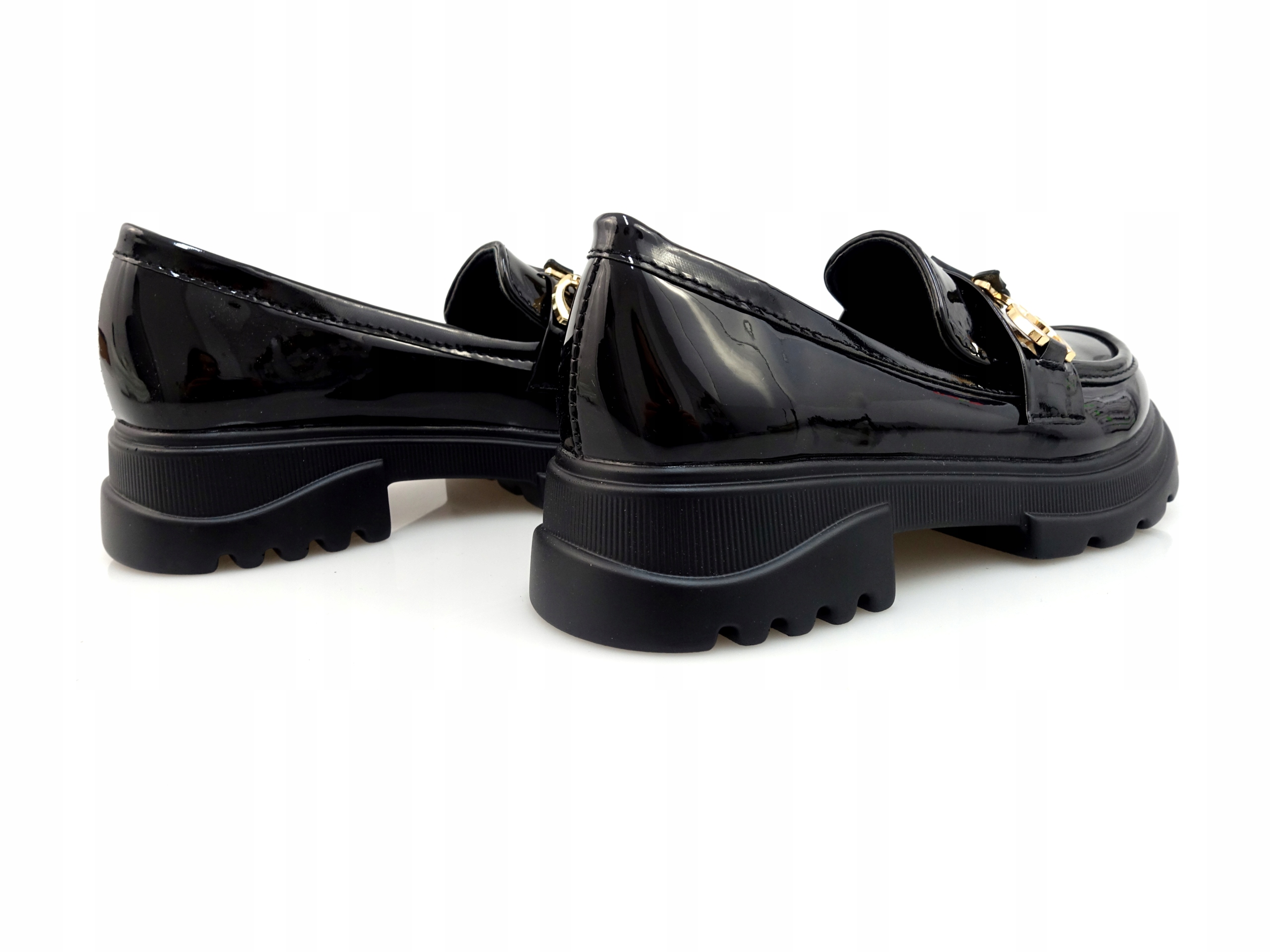 WSUWANE DZIEWCZĘCE LOAFERSY LAKIEROWANE MOKASYNY PÓŁBUTY CZARNE Z KLAMRĄ 33 Bohater brak