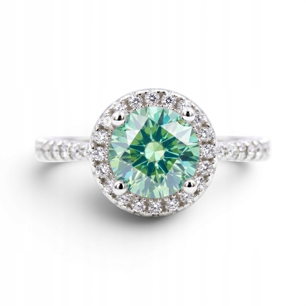 Prstýnek Halo Moissanit zelený stříbro 925 briliantový diamant