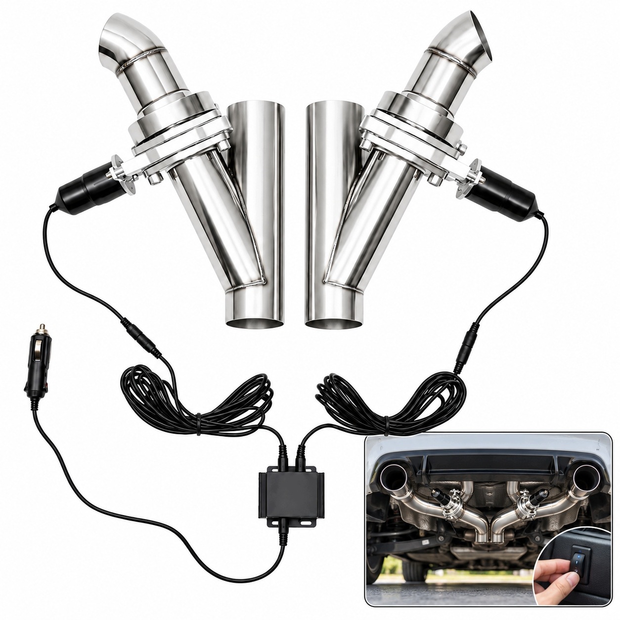 Výfuková Klapka 12V 63MM Dual Valve S Dálkovým Ovládáním