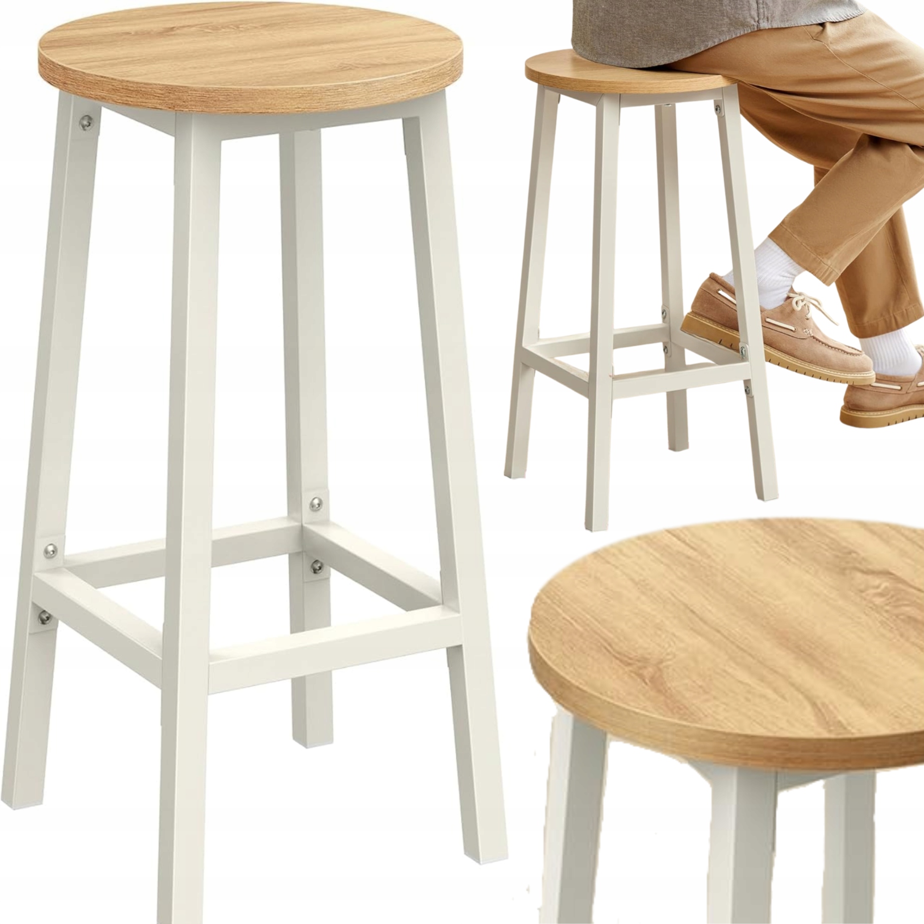 Stoličky do kuchynského ostrova Sada 2 Stoličky Hokery Barové sedadlo Biele