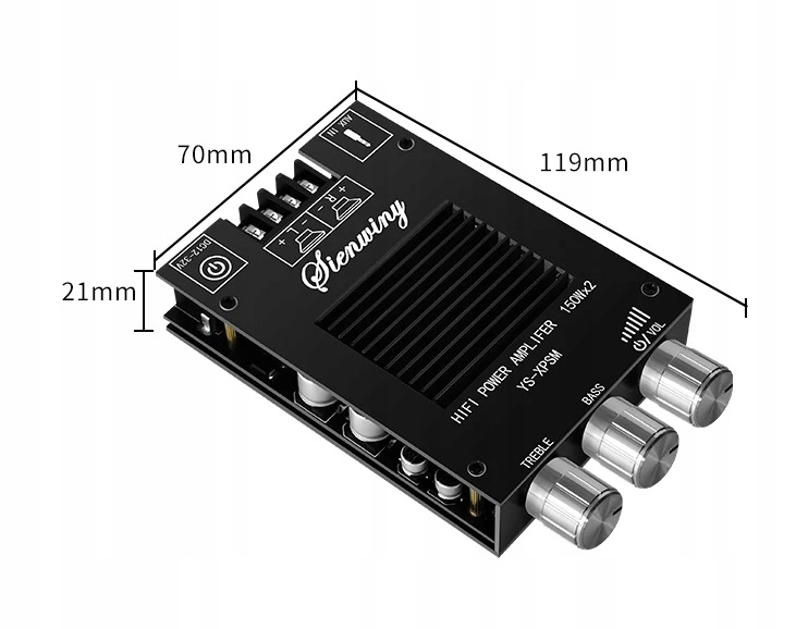 Wzmacniacz 2x150W regulacja basu i tonów wysokich BT 5.0 radiator Producent Inna