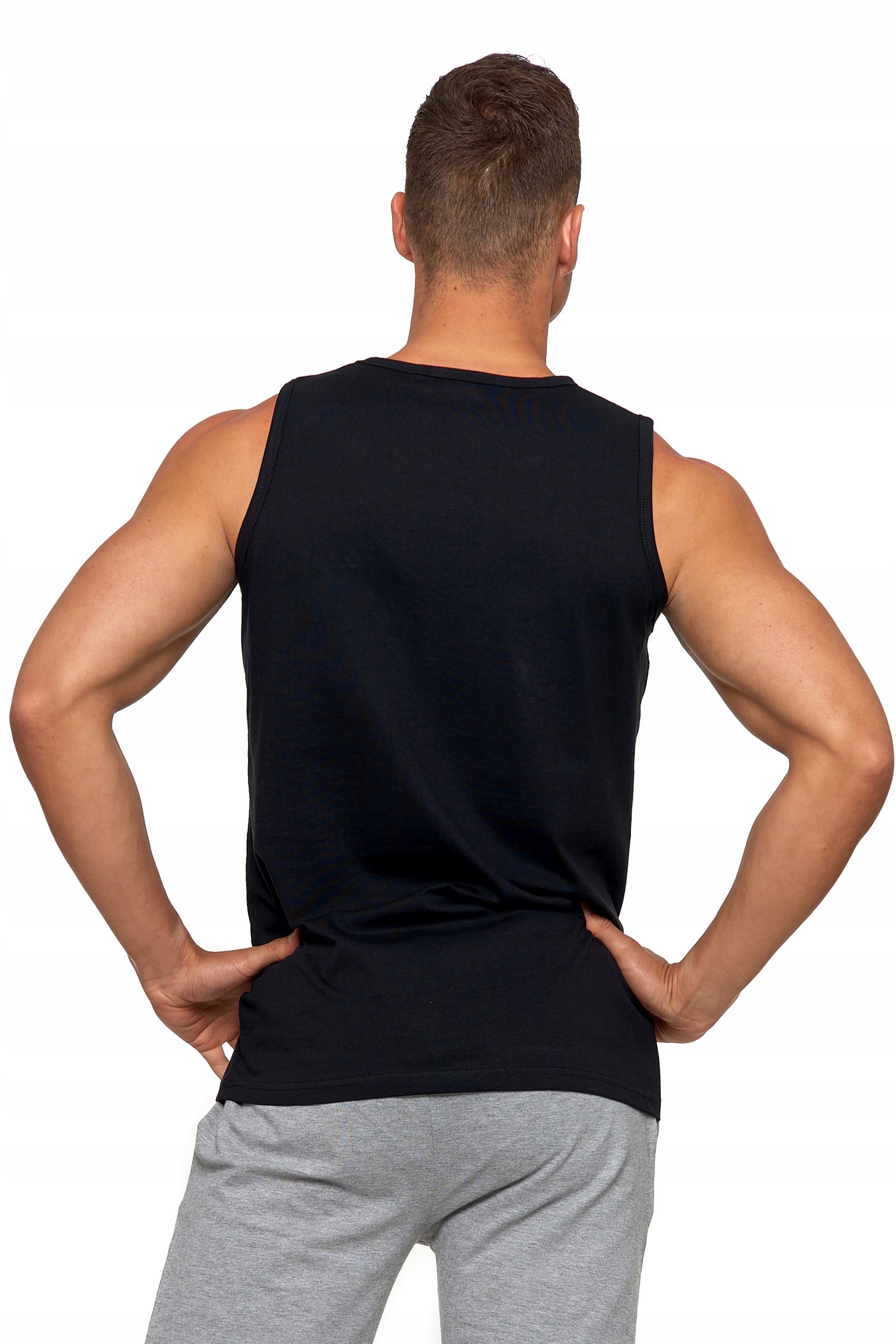 CZARNA KOSZULKA BEZ RĘKAWÓW MĘSKA TANK TOP BEZRĘKAWNIK BAWEŁNIANY MORAJ R.L Kolor czarny