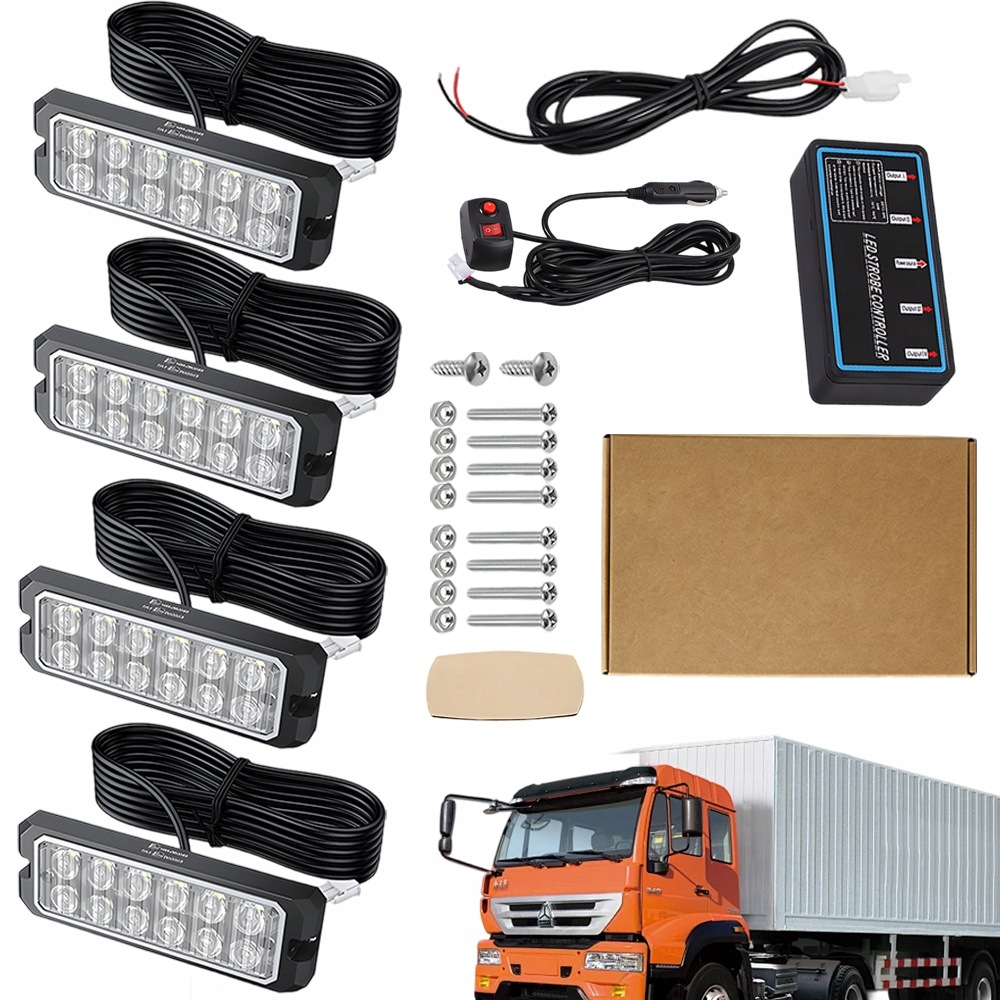 Led Blesk 4 Hlavice 8 Režimů IP65 Pro Nákladní Automobil Traktoru