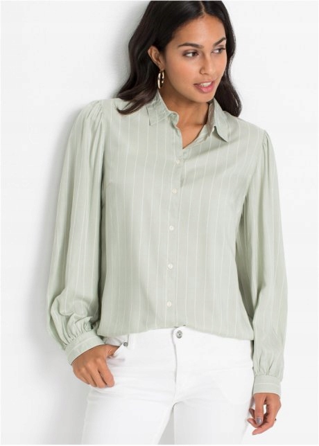 *B.P.C koszula pistacjowa w paski wiskoza 40