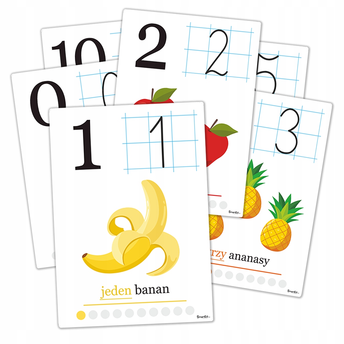 Plansze edukacyjne Cyfry zestaw plansz 0-10 (A5, 11 kart)