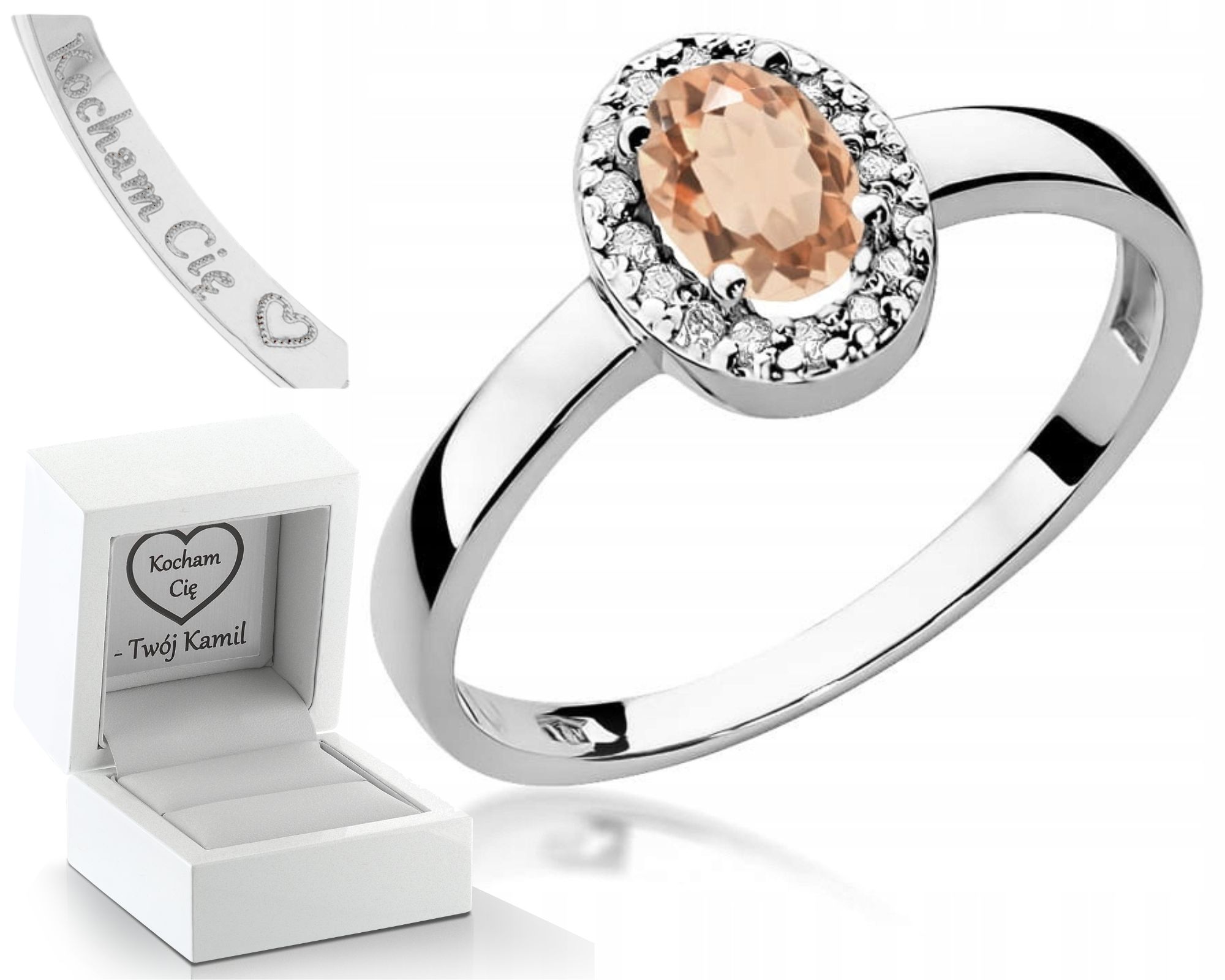 Prstýnek Na Zásnuby Bílé Zlato Přírodní Kámen Morganit 585 Gravírování