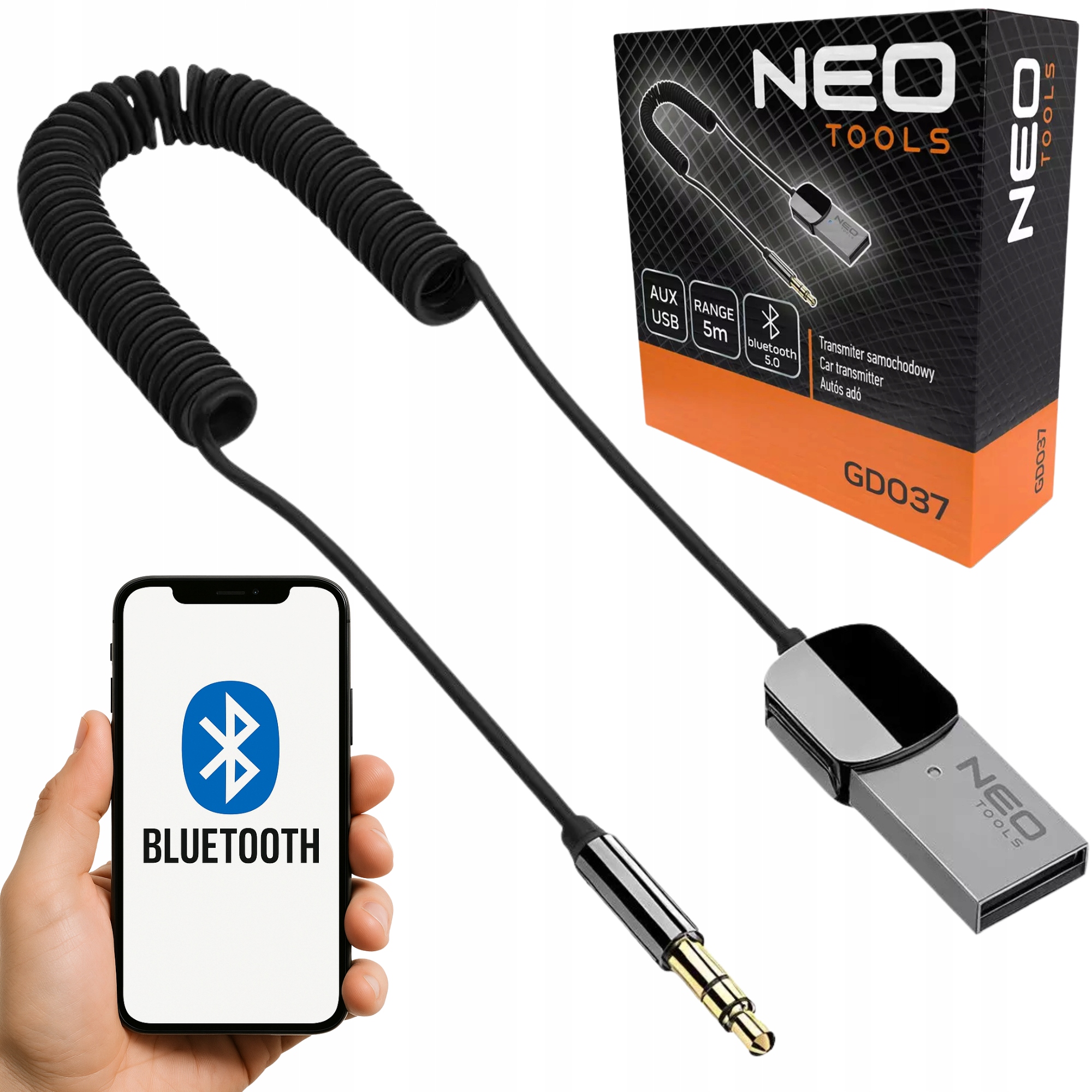 Adapter Odbiornik Transmiter Samochodowy Usb Bluetooth 5.0 Kabel Aux Neo