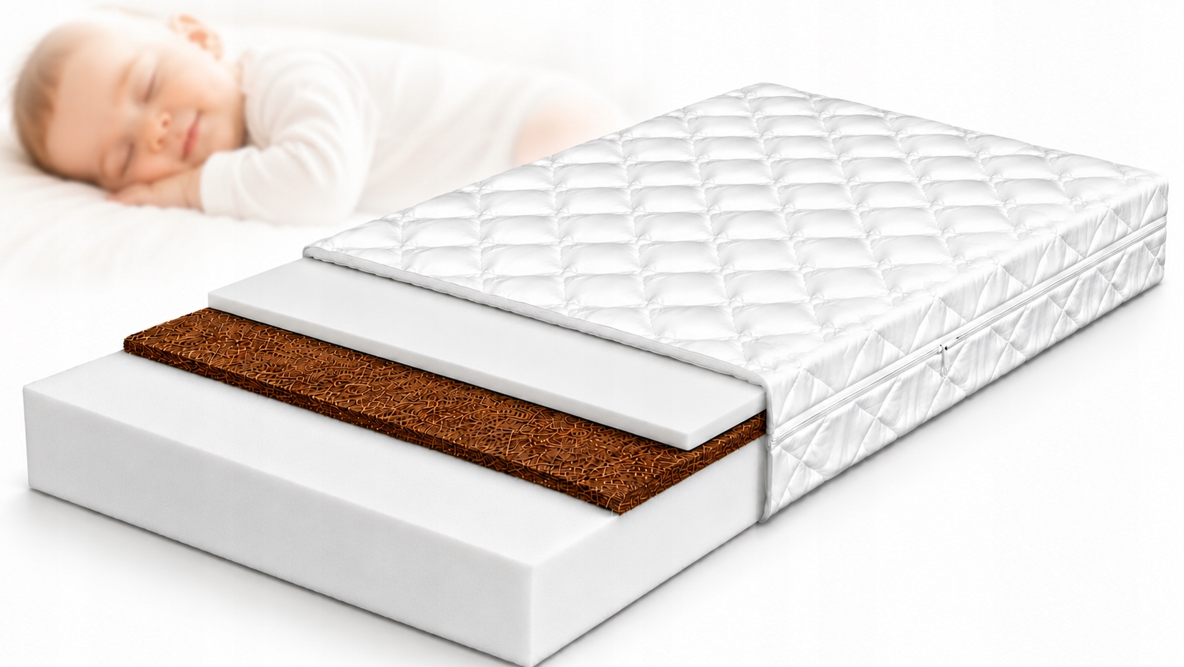 Pěnová Matrace Kokos 120x60x8 do postýlky Oboustranná Oeko-tex Kojenecká