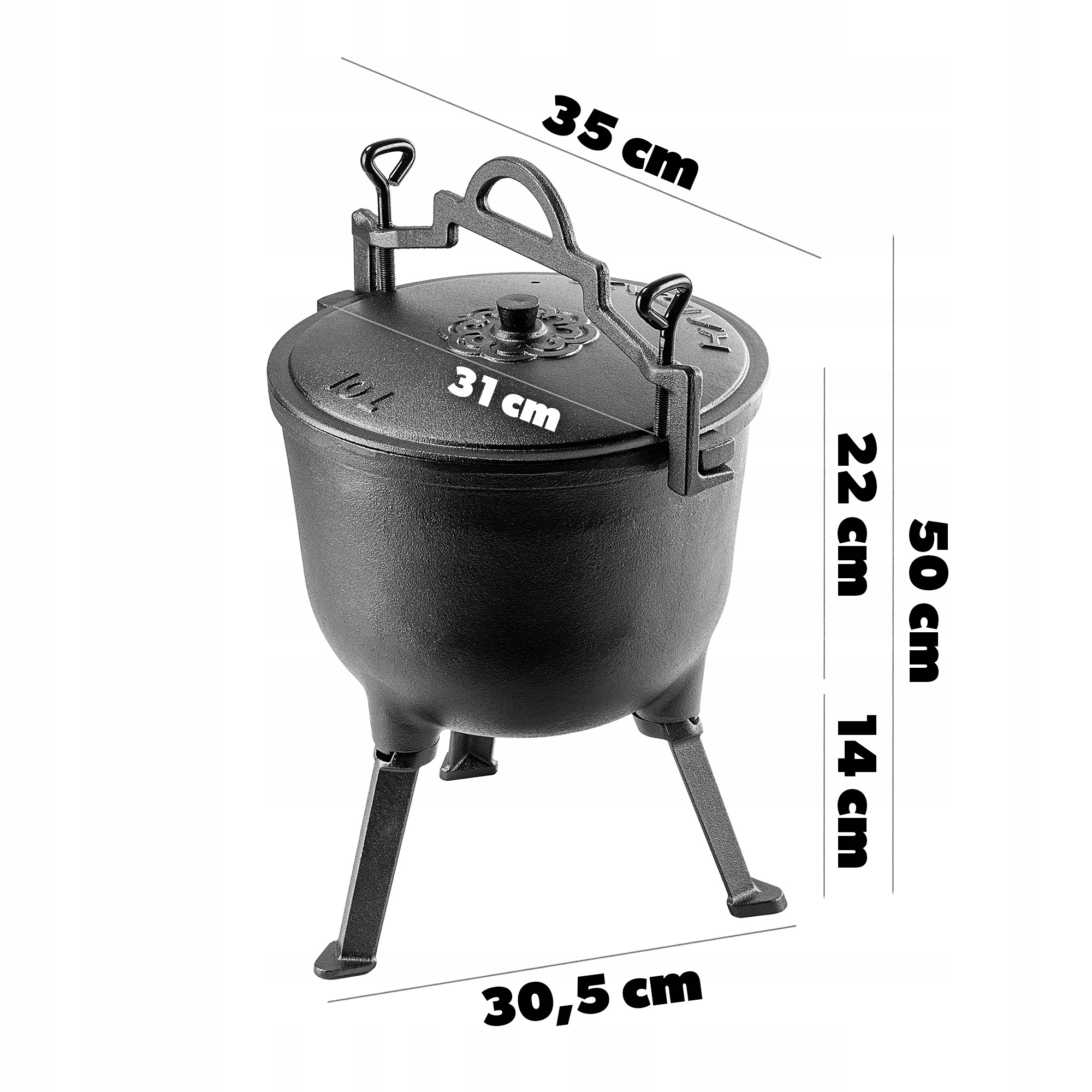 KOCIOŁEK MYŚLIWSKI ŻELIWNY 10L GARNEK NA OGNISKO GRILL DO PIECZONEK Kod producenta K8422
