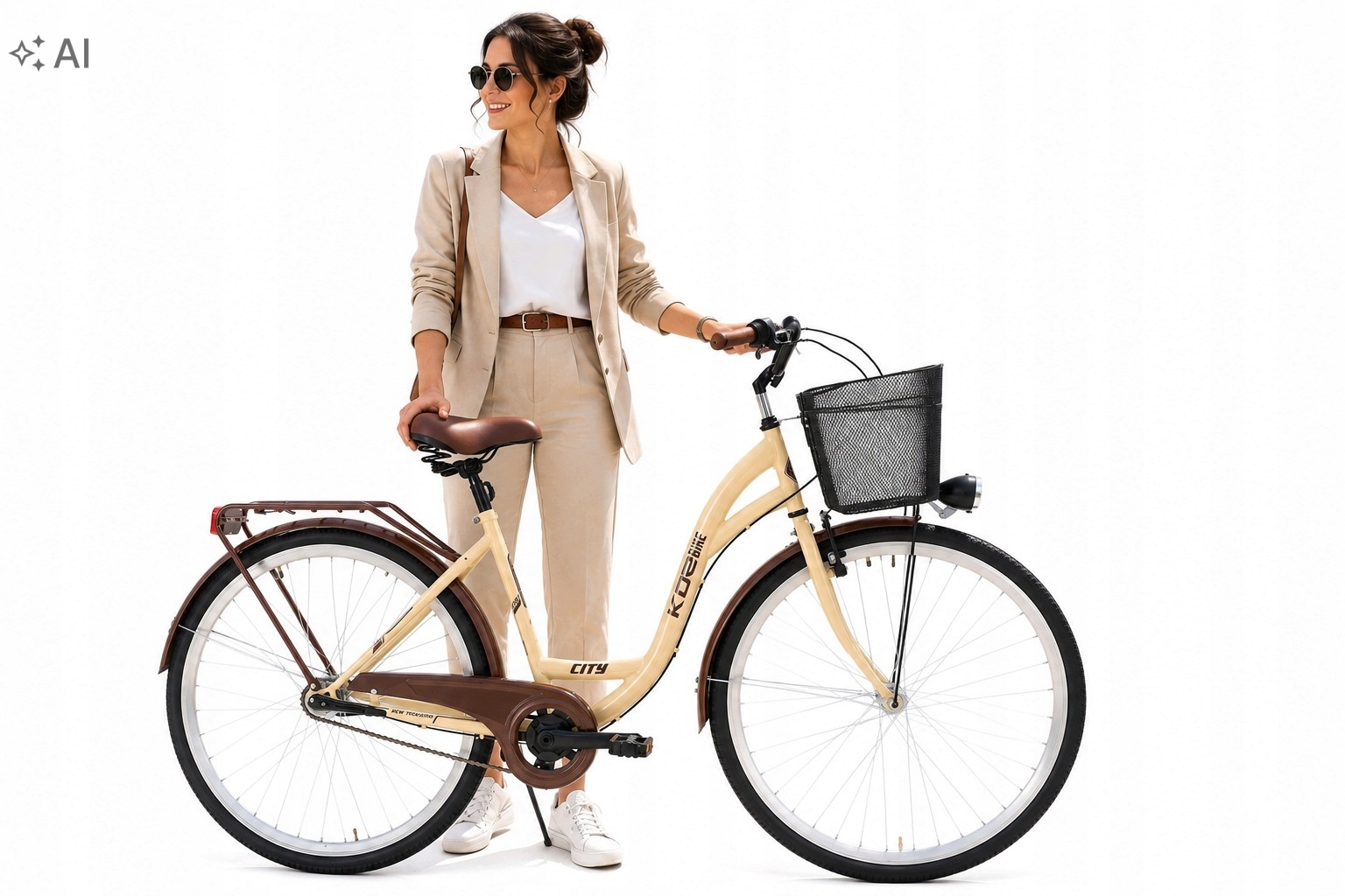 Stylowy rower miejski damski 28 Kozbike 3 biegi kremowy kosz