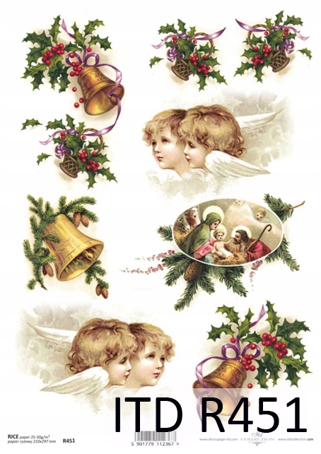 Papier Ryżowy R0451 z włoskami A4 decoupage Święta