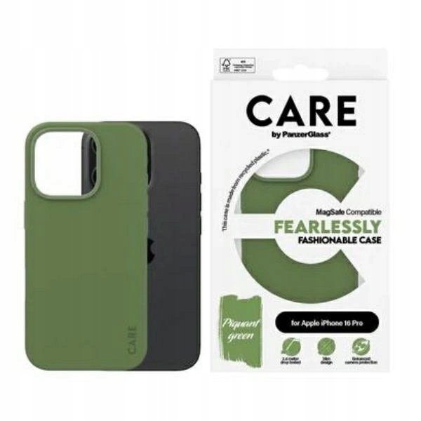 Pouzdro Care by PanzerGlass Fashion Case s MagSafe pro iPhone 16 Pro zelené