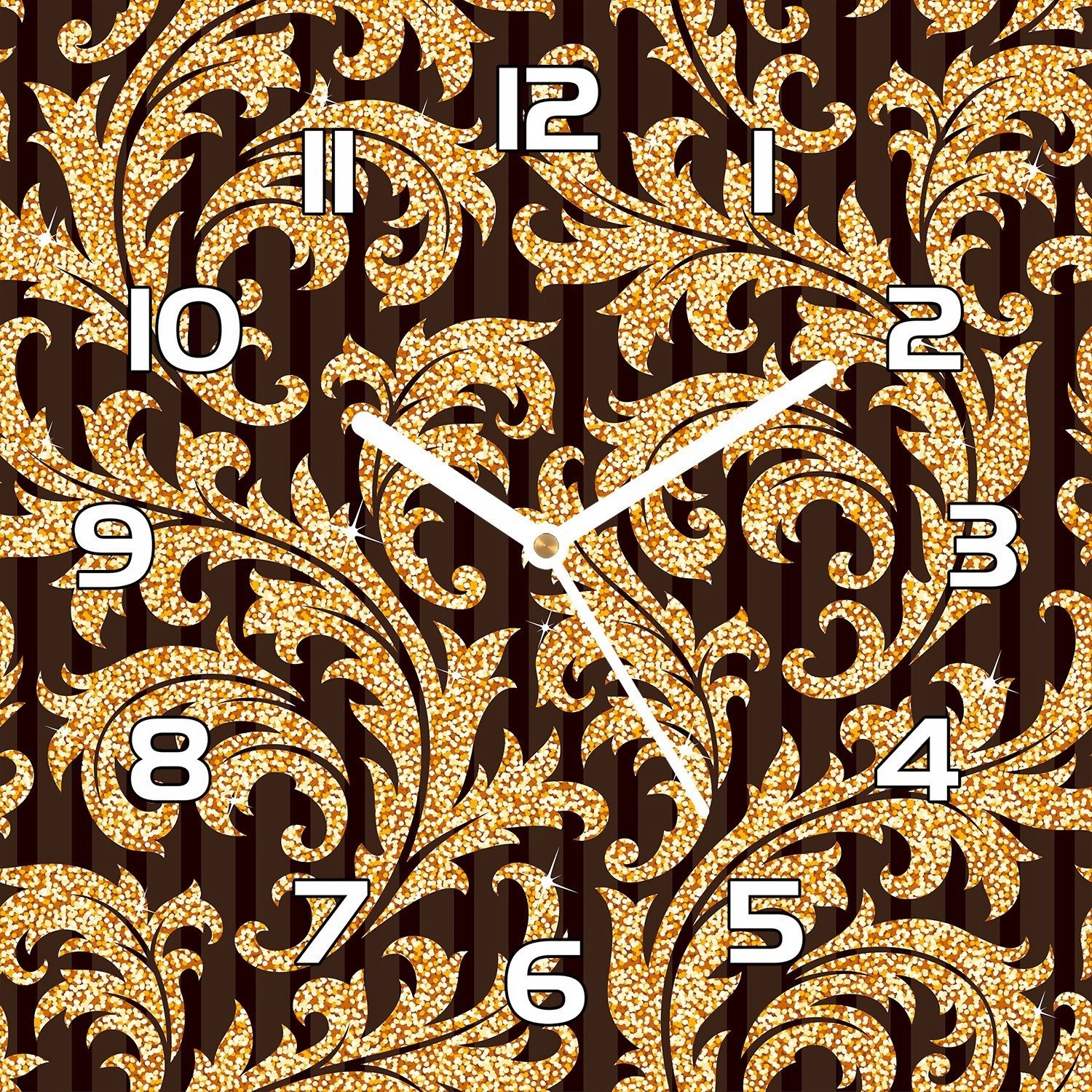 

Cichy zegar na szkle Złoty liściasty wzór 30x30 cm