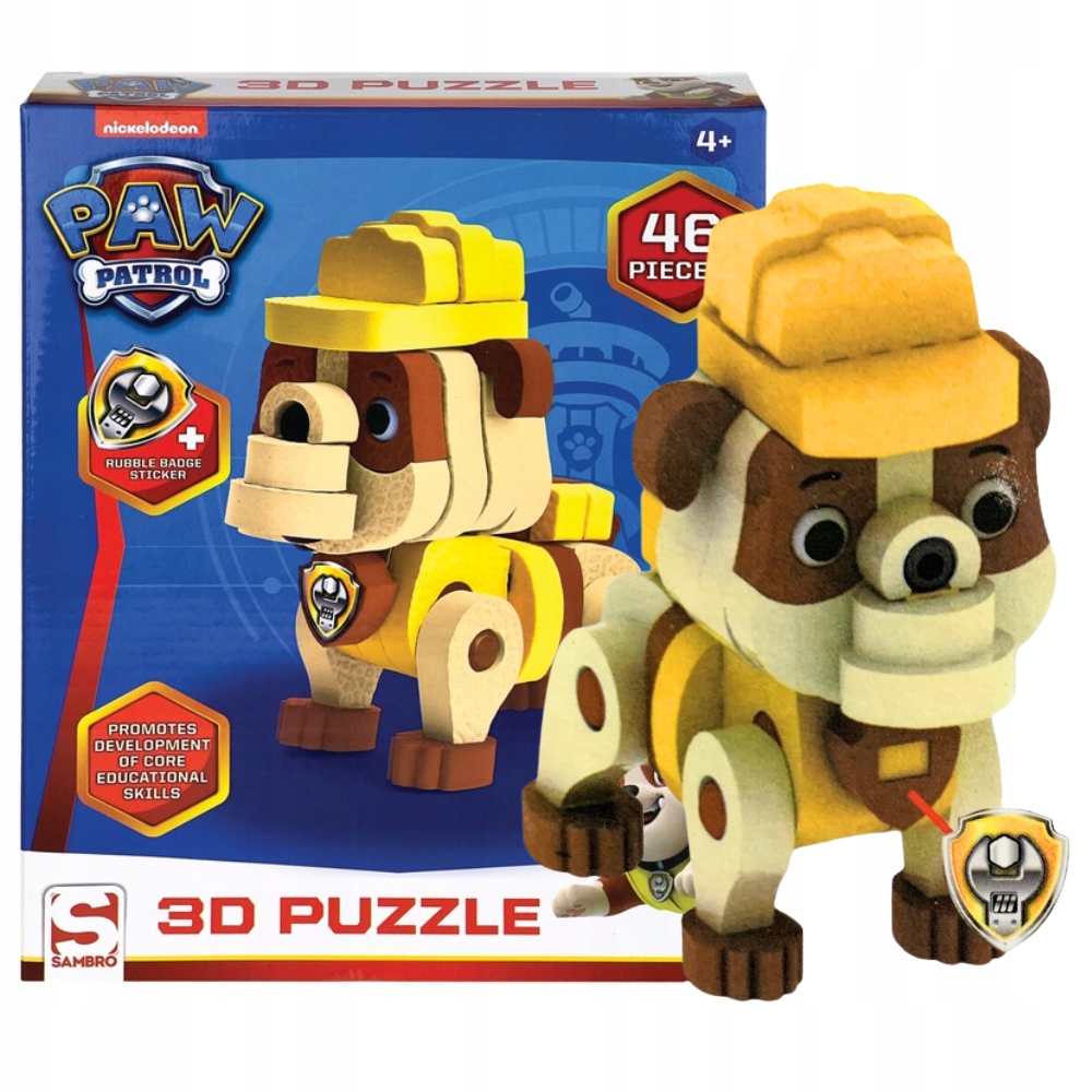 PSI PATROL PUZZLE KLOCKI 3D RUBBLE 48 el NA PREZENT DLA DZIECKA PIANKOWE