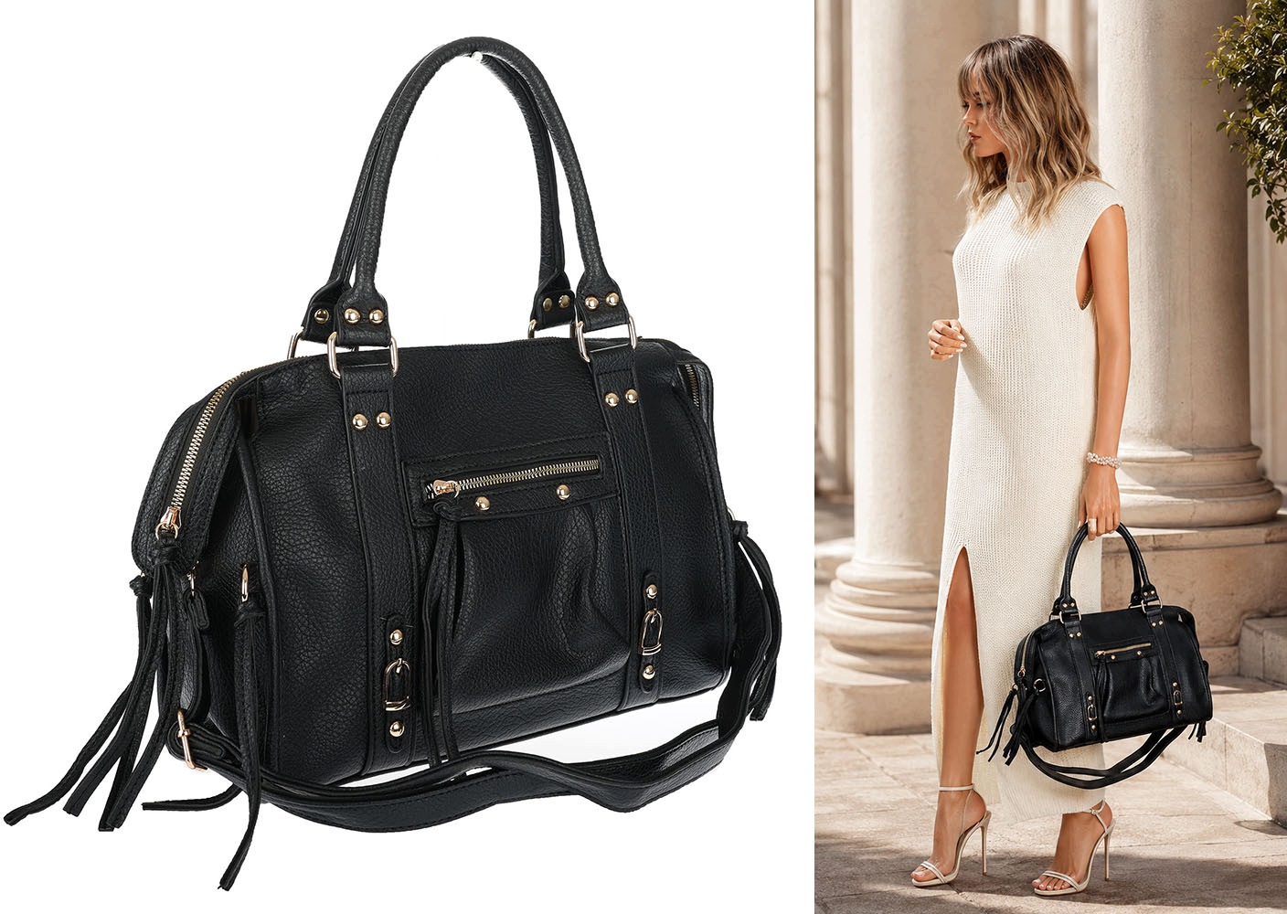 Dámská shopper kabelka A4 kufřík elegantní taška do práce HJ812 Černá