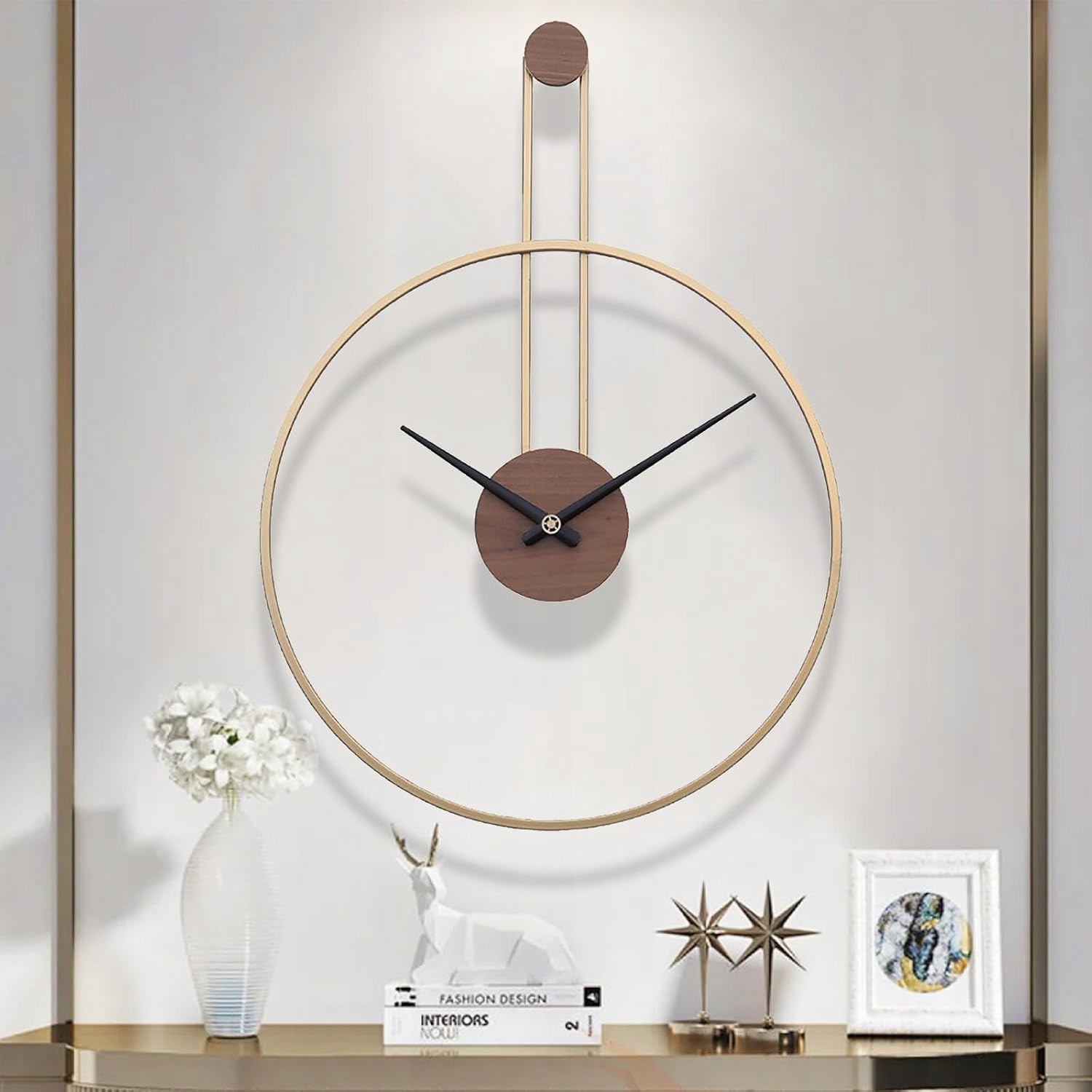Nástenné Hodiny Zlaté Veľké 73 x 55 cm Drevo Metal Modern Loft Ganddobe