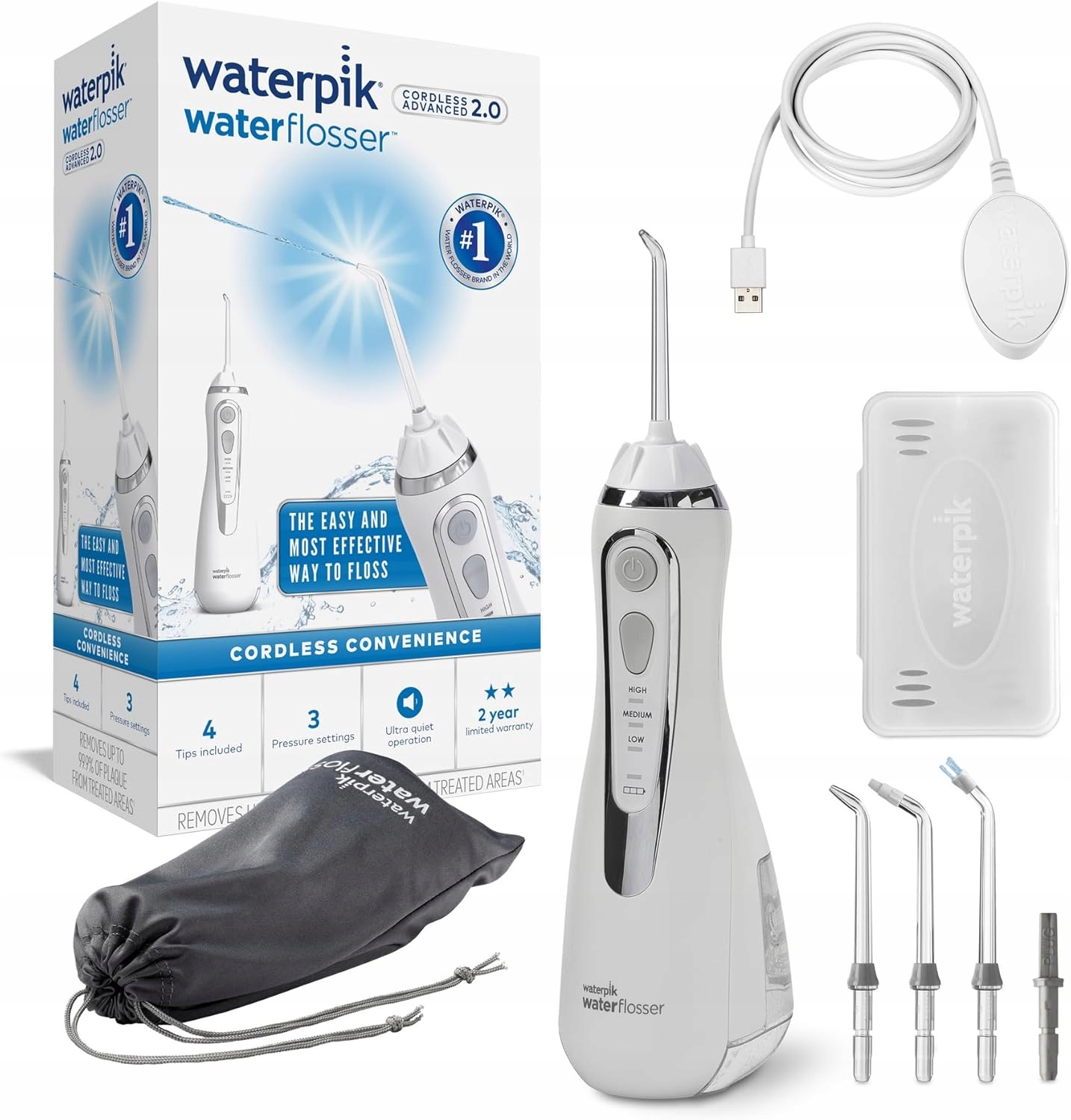 Waterpik WP-580EU Irygator bezprzewodowy 3 ciśnienia Usb biały podróżny
