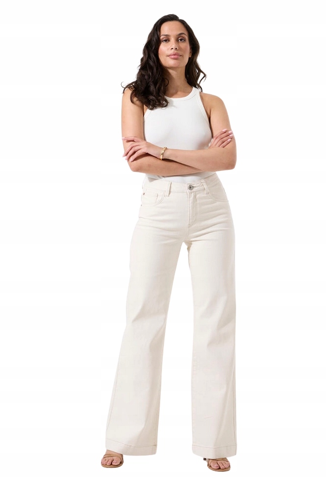 Dámské Džínové Kalhoty S Širokými Nohavicemi, Střední Stav, Bílé Garcia 31/30