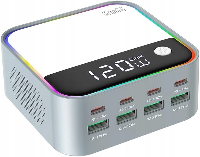 Rychlá Nabíječka 120W 8 Portů Usb-c Usb Nabíjecí Stanice Gan Led