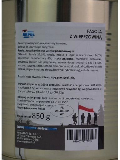 Levně 3x Fazole s vepřovým masem 850g vojenské