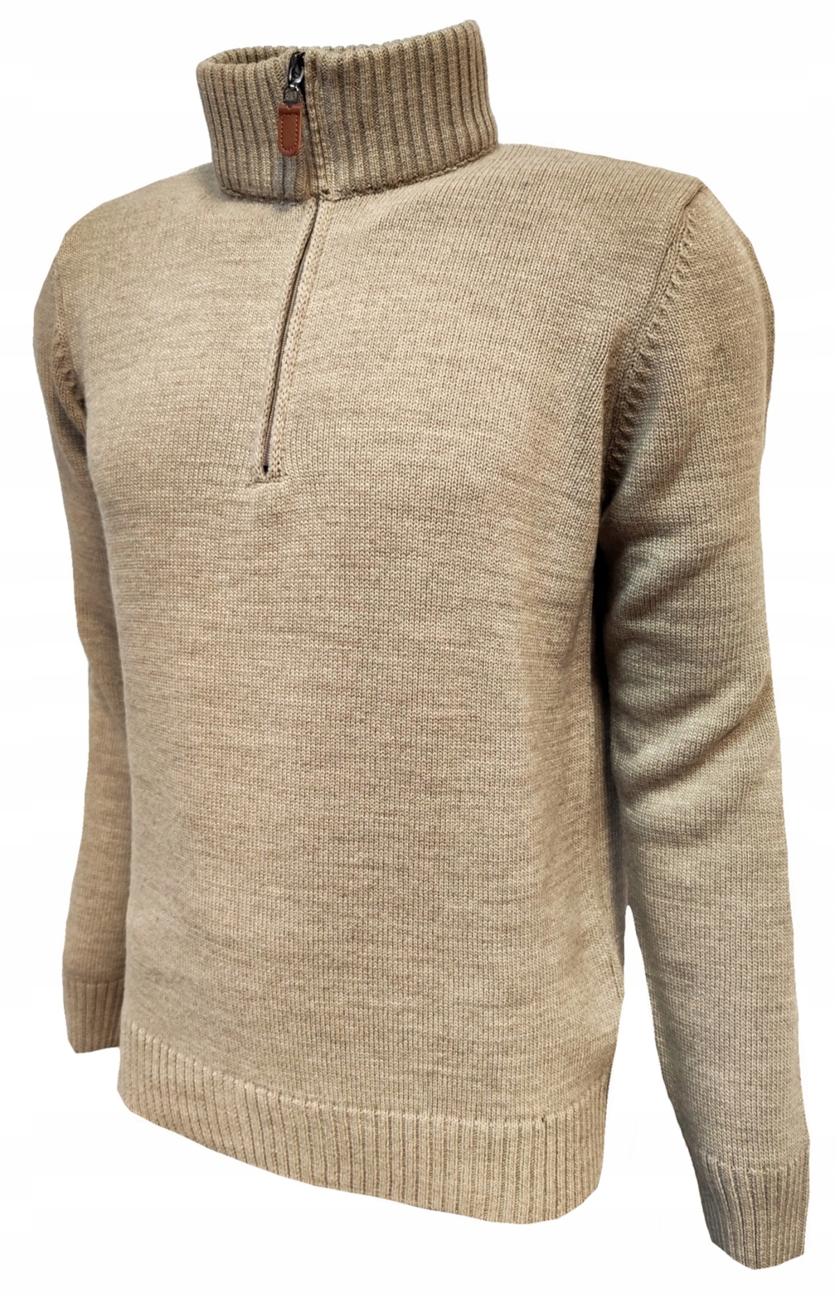 SWETER MĘSKI KRÓTKI ZAMEK STÓJKA CAMEL XXL Dekolt serek/dekolt V