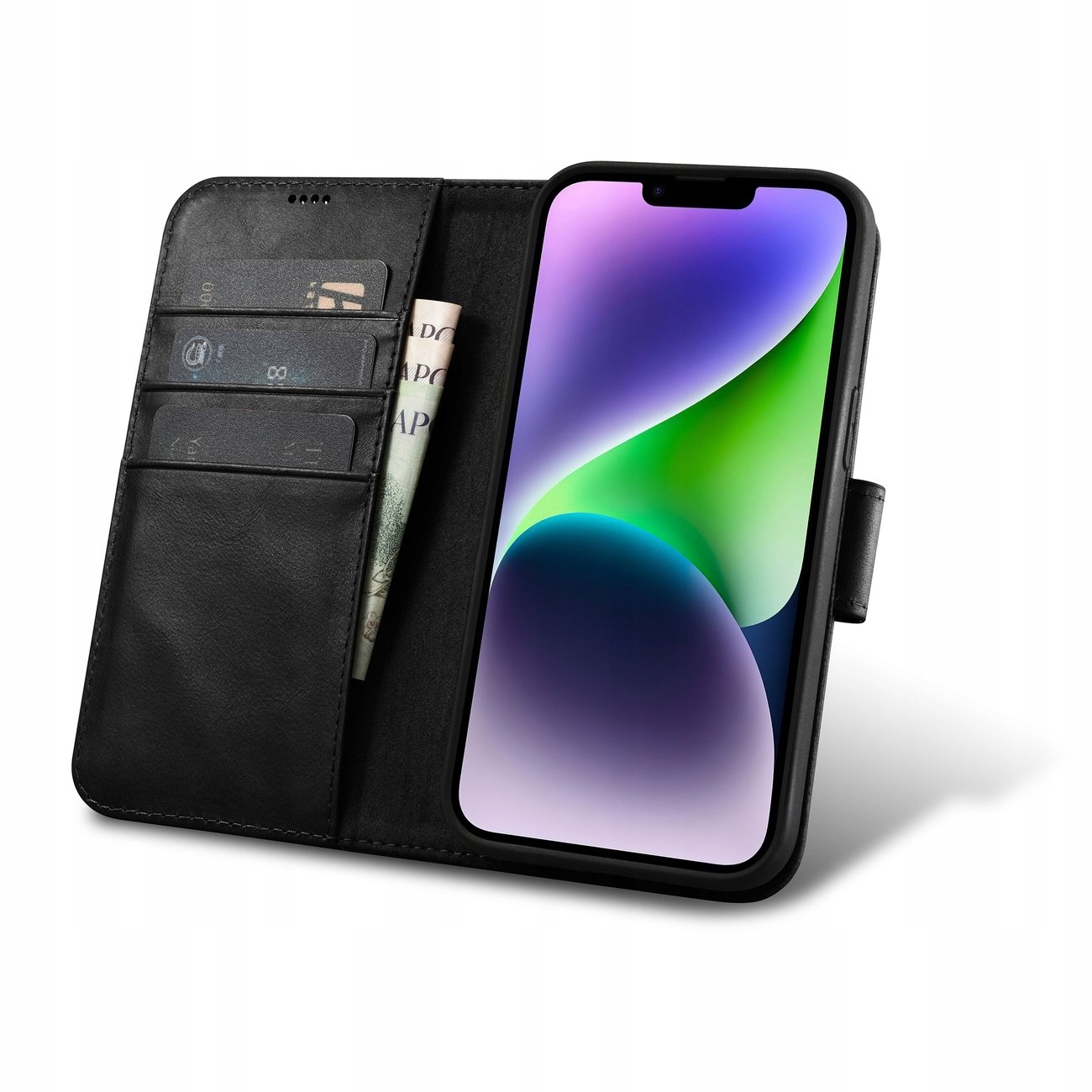 2w1 etui skórzany pokrowiec z klapką iPhone 14 Plus Anti-RFID Oil Wax Walle