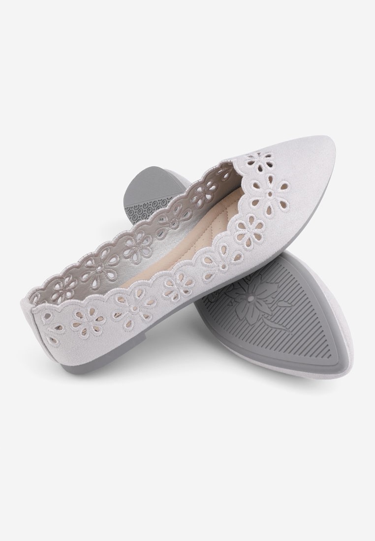 SREBRNE BALERINKI DAMSKIE AŻUROWE WKŁ. EKOSKÓRA Marka inna