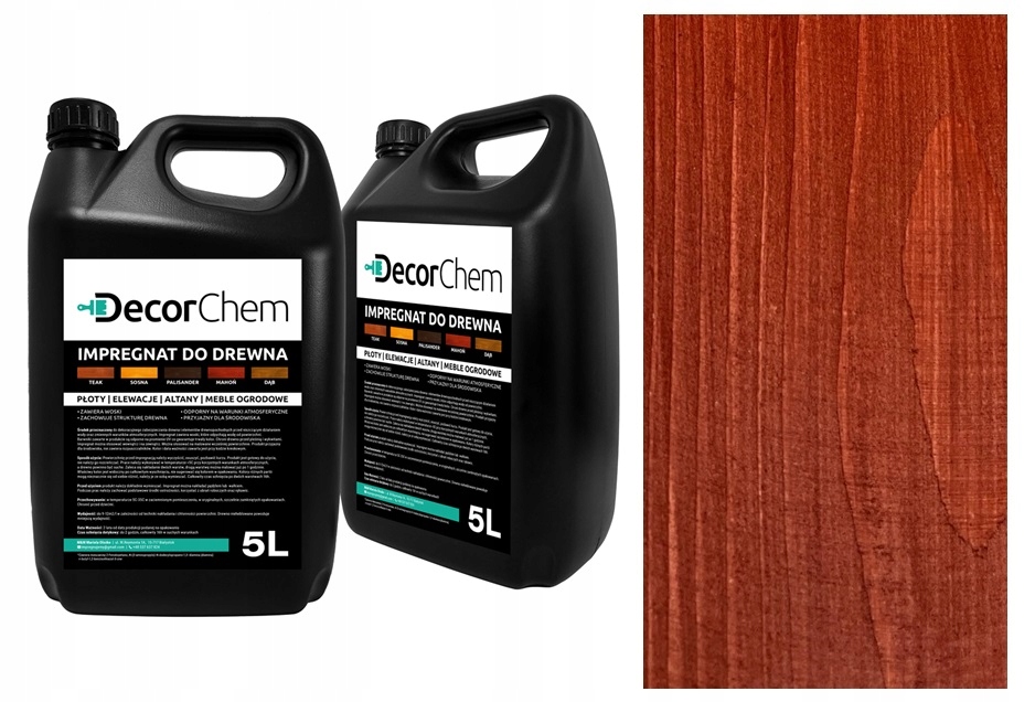 Impregnat farba do drewna mahoń 10l DecorChem z woskami. Hydrofobowy