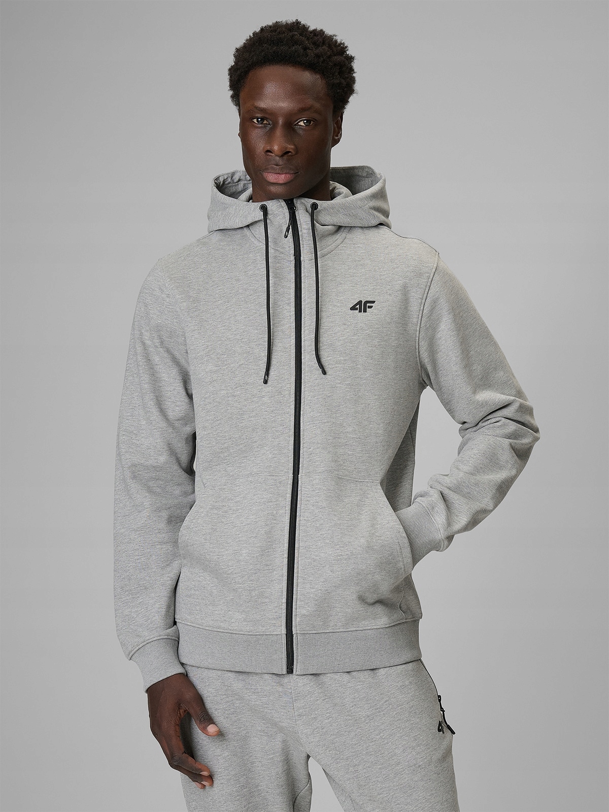 4F Tepláková Mikina S Kapucí Pánská Šedá Regular M