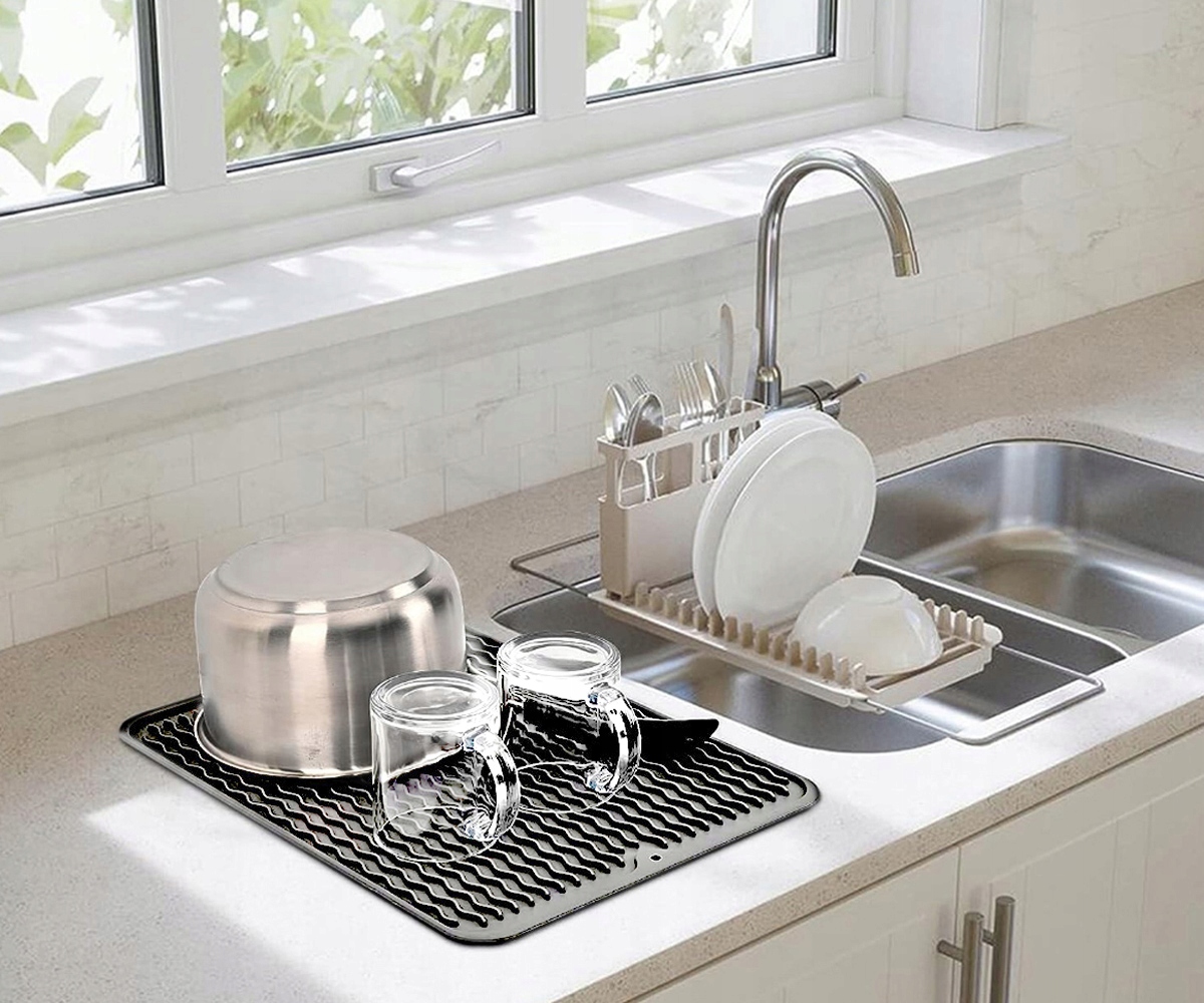 SILIKONOWY OCIEKACZ MATA DO SUSZENIA NACZYŃ 43 cm x 32 cm Kolor szary