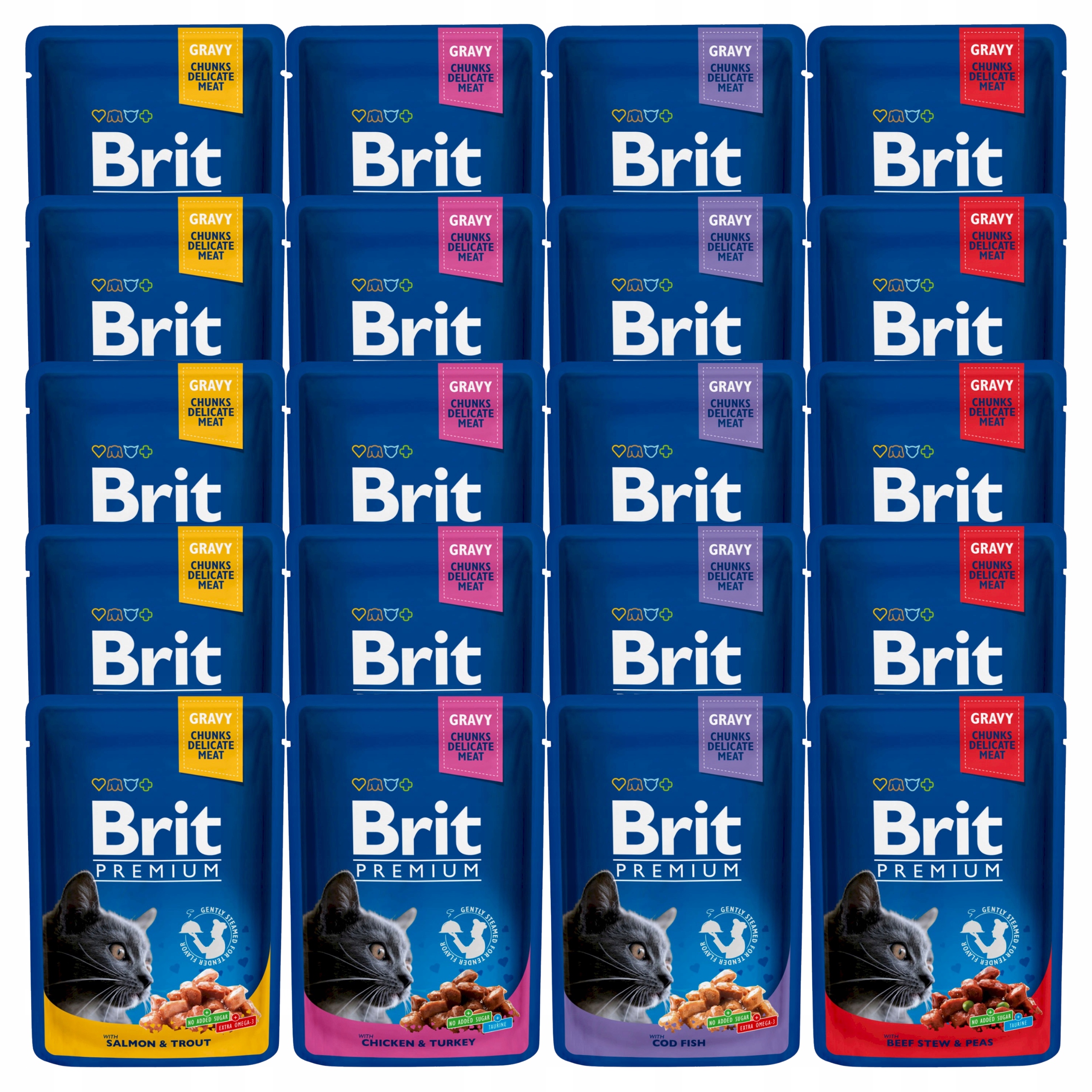 Brit Premium Cat Pouches krmivo pro kočky mix chutí 20 x 100 g
