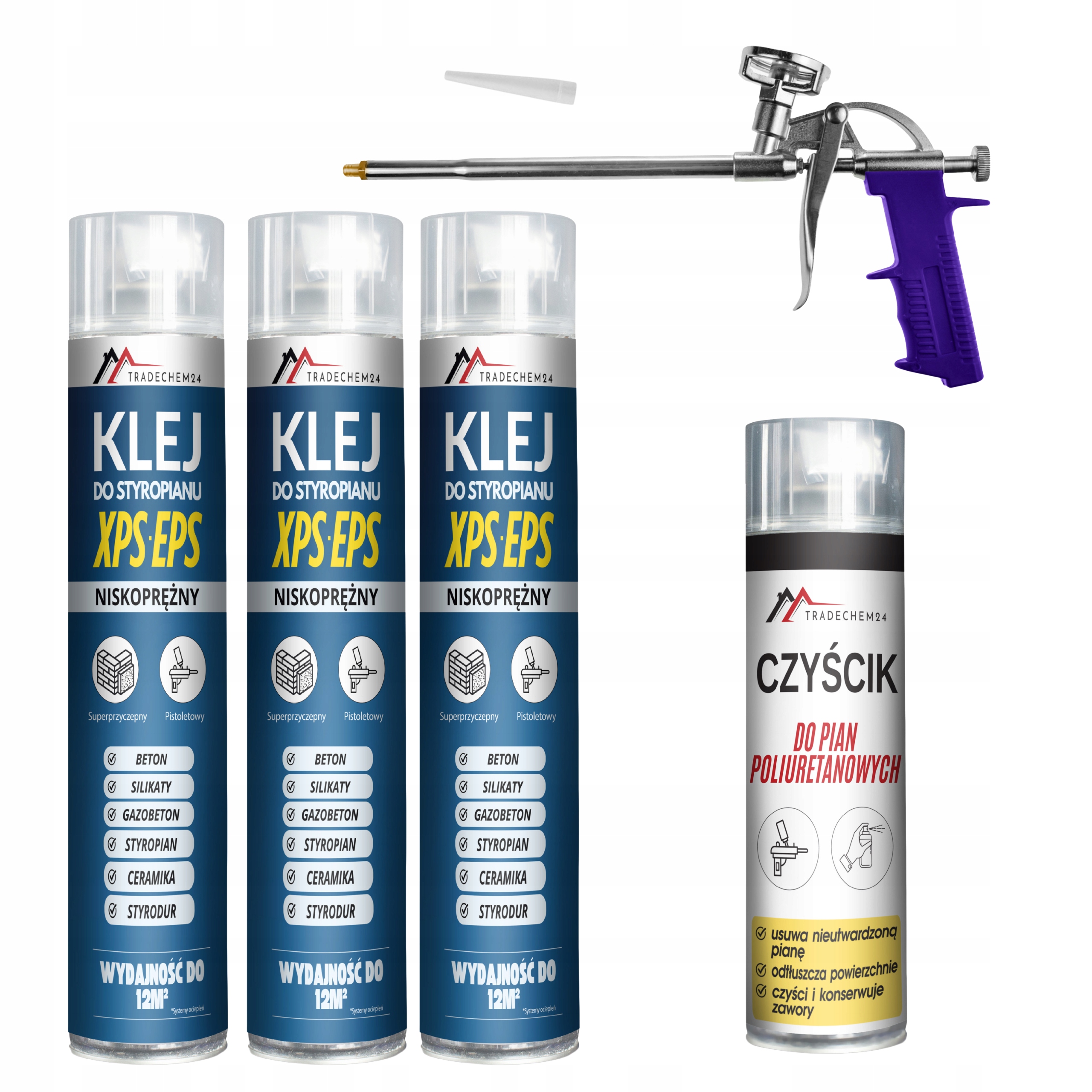 Pěna Lepidlo Na Polystyren Pěnové Lepidlo 3 Ks Pěna 750 ML Čistič Pistole