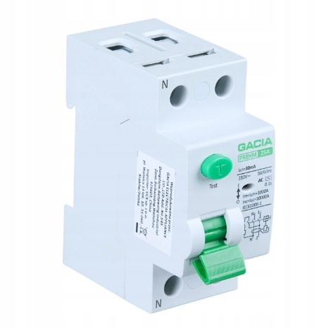  /><p><b>☀️Wyłącznik różnicowoprądowy to urządzenie zabezpieczające</b>, które rozłącza obwód po wykryciu, że prąd elektryczny z niego wypływający nie jest równy prądowi wpływającemu. Służy do ochrony ludzi przed porażeniem prądem elektrycznym przy dotyku pośrednim i bezpośrednim, ogranicza także skutki uszkodzenia urządzeń i innych niepożądanych zdarzeń, w tym – lecz nie wyłącznie – możliwości powstania pożaru. Znajduje zastosowanie w budownictwie i przemyśle</p><p><b>☀️Wyłączniki różnicowoprądowe linii PR8HM typu A/AC </b>stosuje się w obwodach elektrycznych zasilanych prądem 50/60 Hz o napięciu znamionowym 230 V dla wyłączników dwu polowych i 400 V dla wyłączników czteropolowych i prądzie znamionowym 25 A do 63 A.</p><p><b>☀️Wyłączniki różnicowoprądowe linii PR8NM typu A/AC</b>&nbsp;wykonanie są zgodnie z normą IEC/EN 61008-1.</p><p><b>☀️Wyłączniki różnicowoprądowe linii PR8NM typu A/AC</b>&nbsp;<b>wyposażone są przycisk TEST</b>&nbsp;służący do sprawdzania poprawności wewnętrznego działania urządzenia – test należy wykonywać co 30 dni.</p><p><b>Dane techniczne</b></p><p><b>✅</b>Typ: <b>AC</b></p><p><b>✅</b>Prąd znamionowy: <b>25A</b></p><p><b>✅</b>Znamionowy prąd różnicowy A: <b>30mA</b></p><p><b>✅</b>Czas wyzwolenia: <b>0,1 s</b></p><p><b>✅</b>Napięcie znamionowe V: <b>230V</b></p><p><b>✅</b>Częstotliwość prądu Hz: <b>50/60</b></p><p><b>✅</b>Wskaźnik pozycji pracy: <b>tak</b></p><p><b>✅</b>Stopień ochrony:<b> IP 20</b></p><p><b>✅</b>Temp. składowania: <b>-30/+70°C</b></p><p><b>✅</b>Temp. pracy: <b>-30/+50°C</b></p><p><b>✅</b>Maksymalny przekrój przewodów łączeniowych: <b>25 mm2</b></p><p><b>✅</b>Moment dokręcenia zacisków łączeniowych: <b>3Nm</b></p><p><b>✅</b>Możliwość podłączenia za pomocą szyn grzebieniowych: <b>tak</b></p><img src=