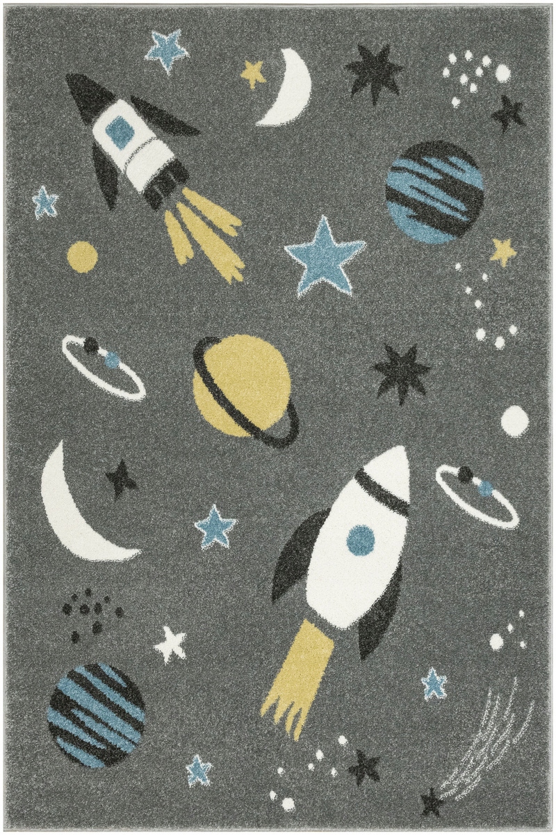 Dywan Szary Dziecięcy Dla Chłopca Kosmos Rakiety Planety Lima 140x190 cm