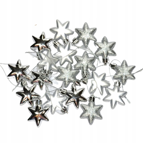

Gwiazdki srebrne 5cm/18szt. Bombki plastikowe