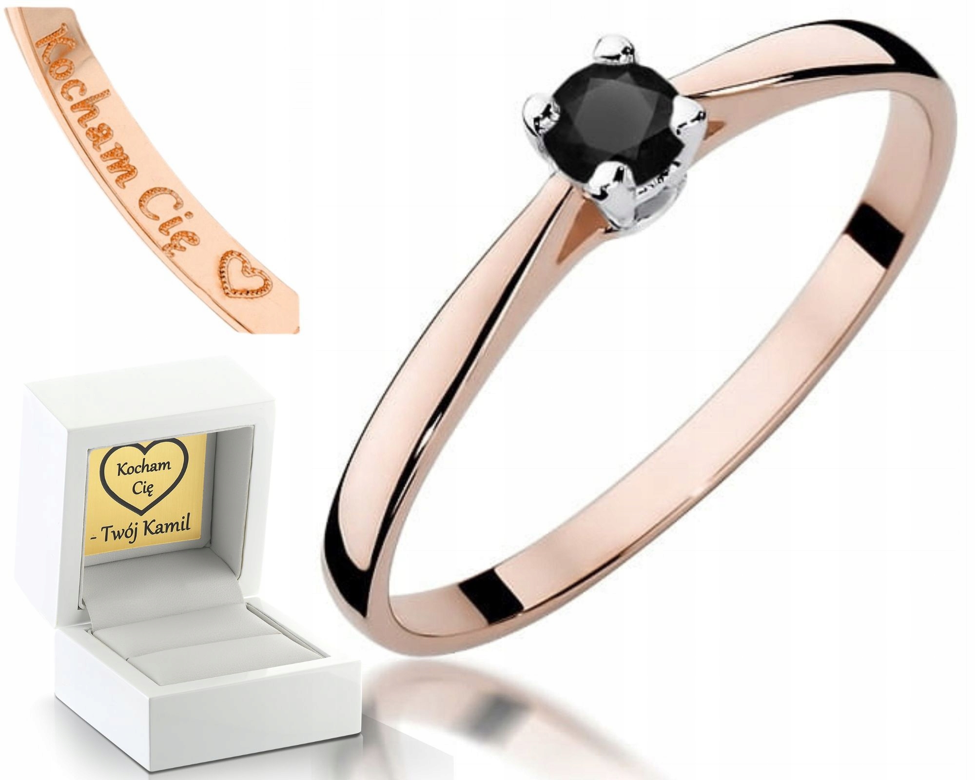 Růžové Zlato Prstýnek Černý Briliant Gravírování 585 Bonus