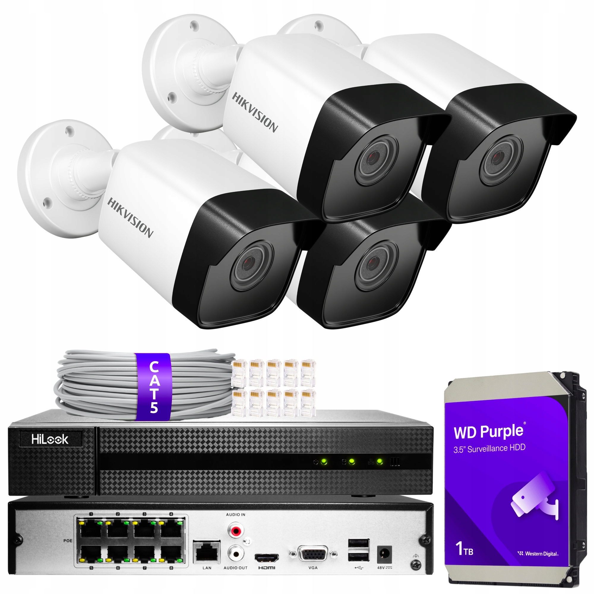 Комплект видеонаблюдения IP 4 камеры 4mpx Hikvision DVR 8x PoE HiLook