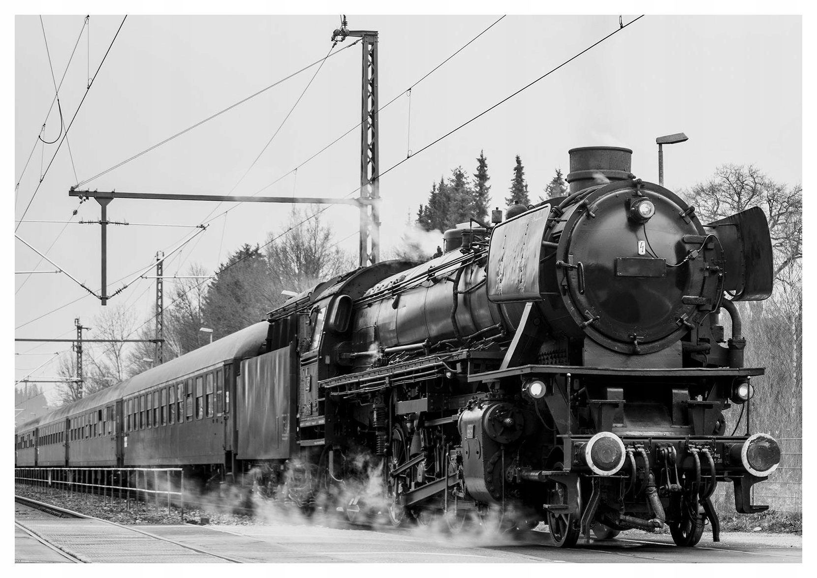 Fototapeta Parovoz retro perspektiva železnice černobílá 416x254 lepidlo