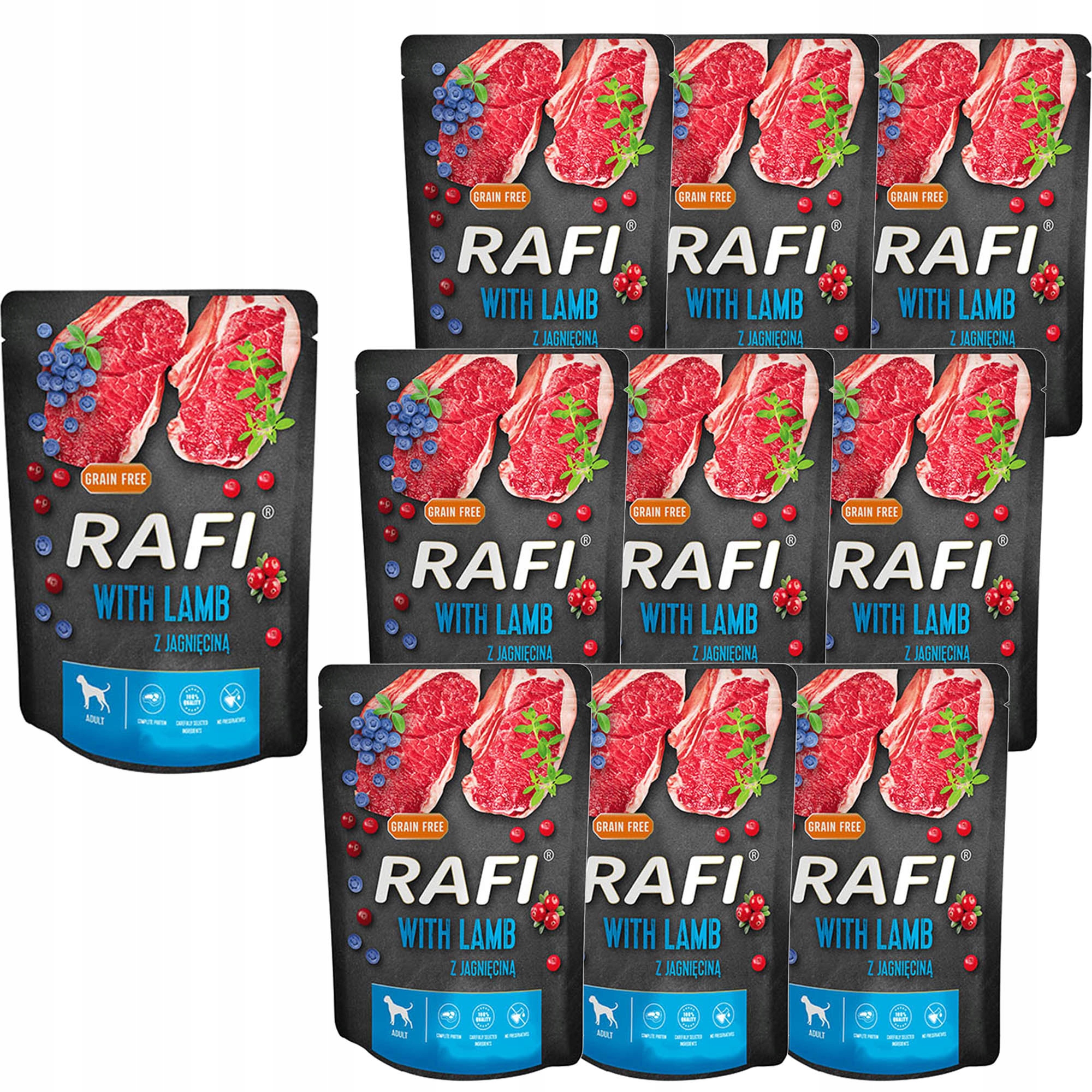 Levně Rafi Vlhké krmivo pro psy s jehněčím masem v sáčcích 300 g x 10 kusů
