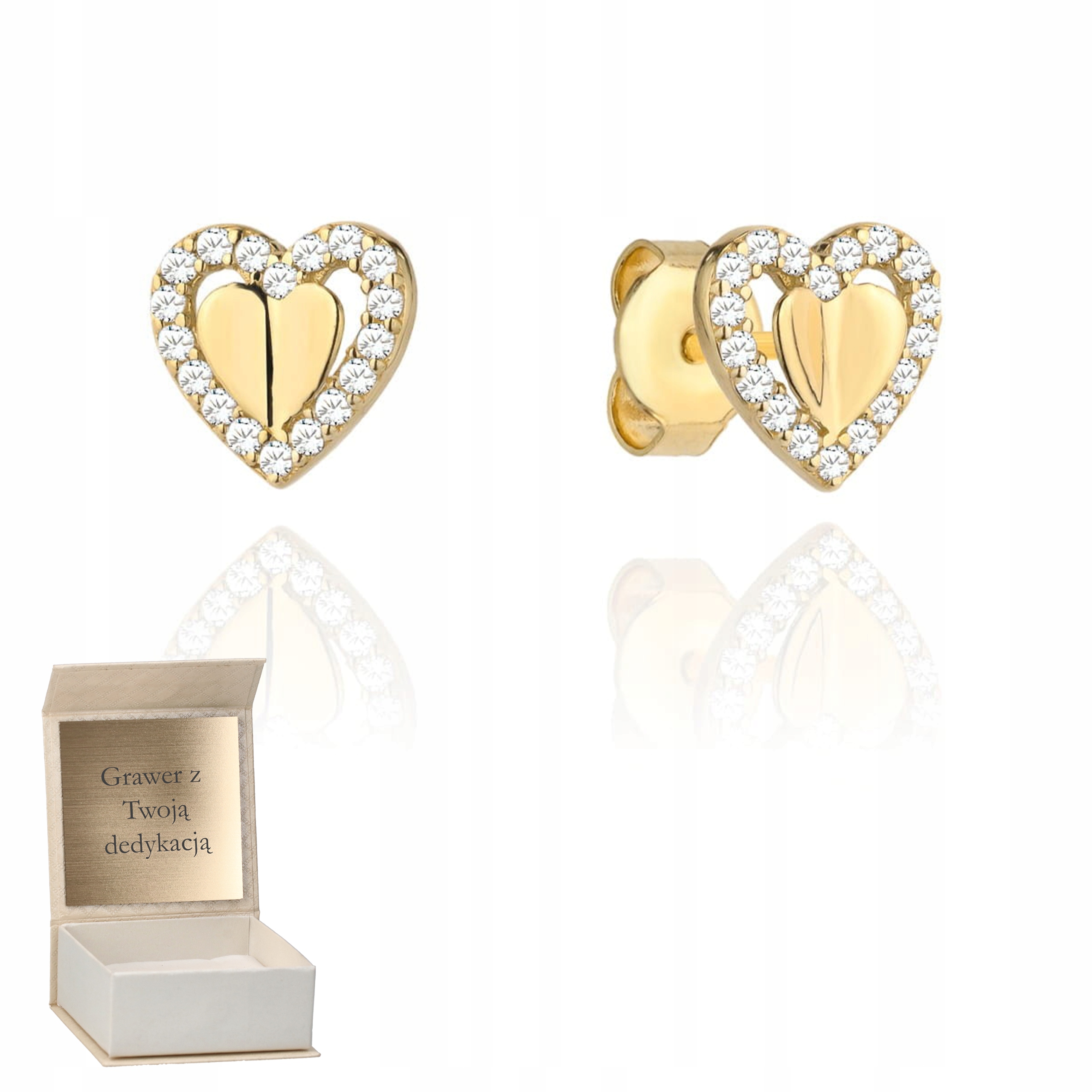 Zlaté náušnice Srdce obklopené zirkonovým srdcem tyčinka zlato pr.585 Gravírování
