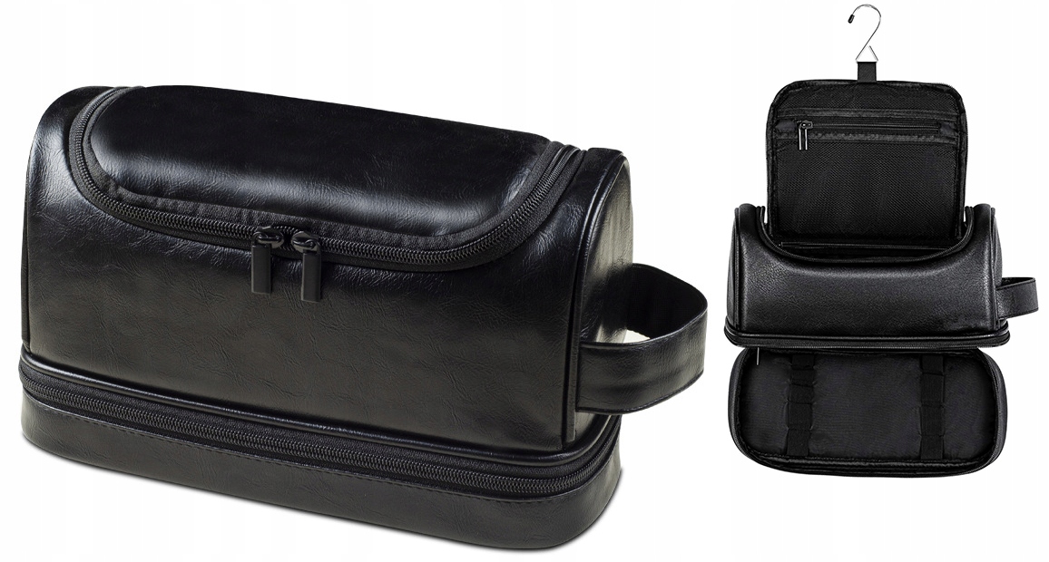 Kosmetyczka Męska Duża Podróżna Wisząca Czarna Brąz