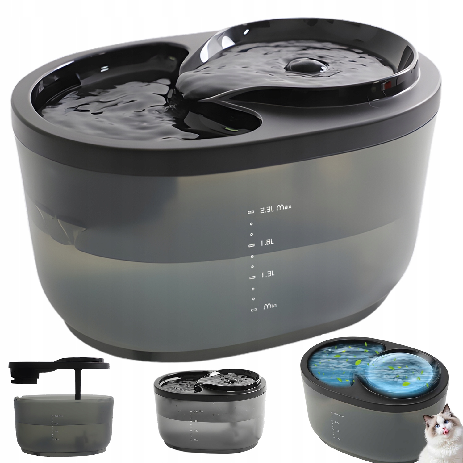 Napáječka Fontána Pro Kočky Psa Vodní Miska Vodopád 2.3L S Filtrem A Čerpadlem