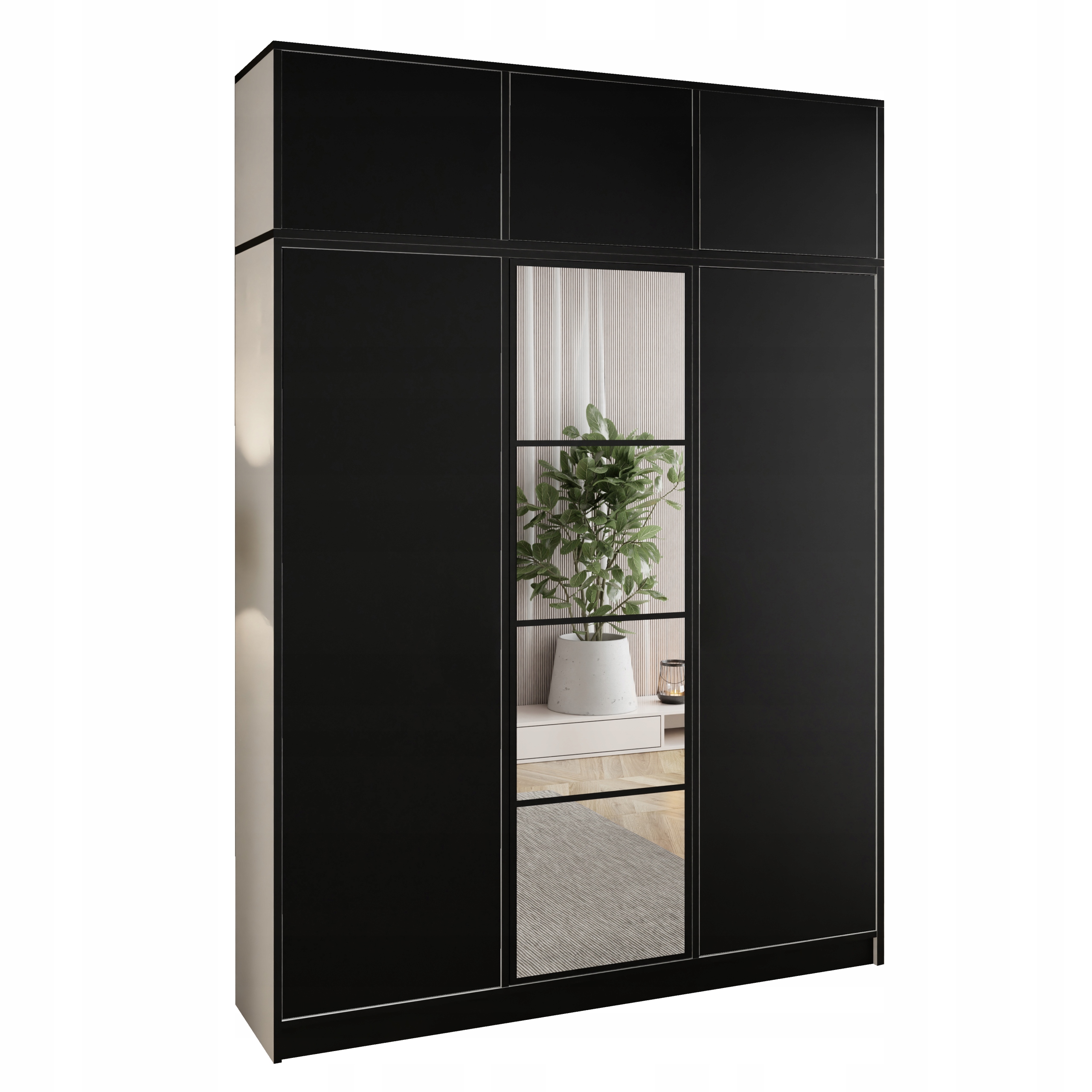 Skříň skříň se zrcadlem Costa 3D Bílá Černá s nástavcem, vzor 4