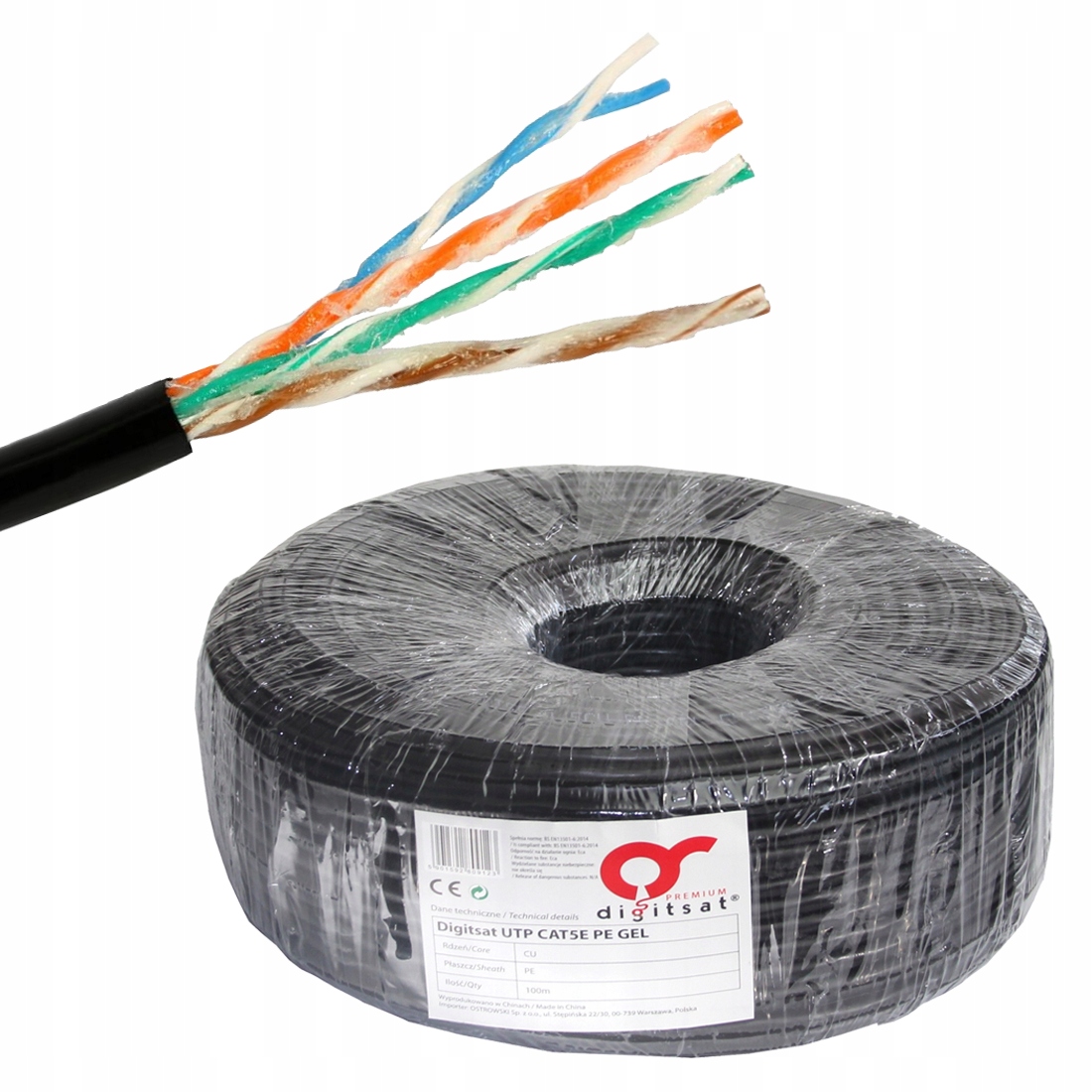 Síťový kabel 5e Šroubovací kabel Utp Cu Pe Gel 100 m černý Digitsat