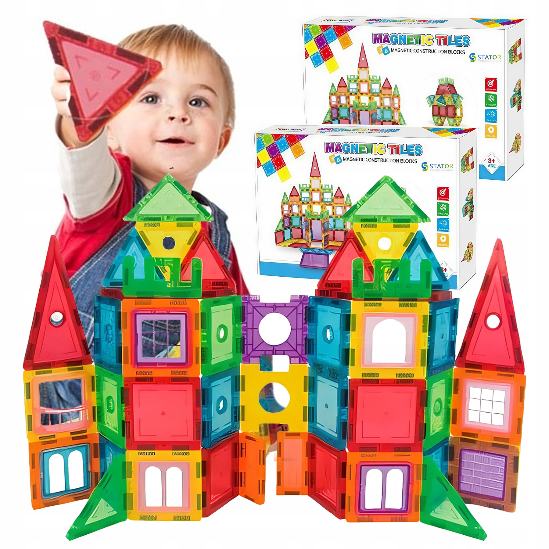 KOLOROWE Klocki Magnetyczne KONSTRUKCYJNE 3D XXL MAGNETIC TILES 212 Eelem. Stan opakowania oryginalne