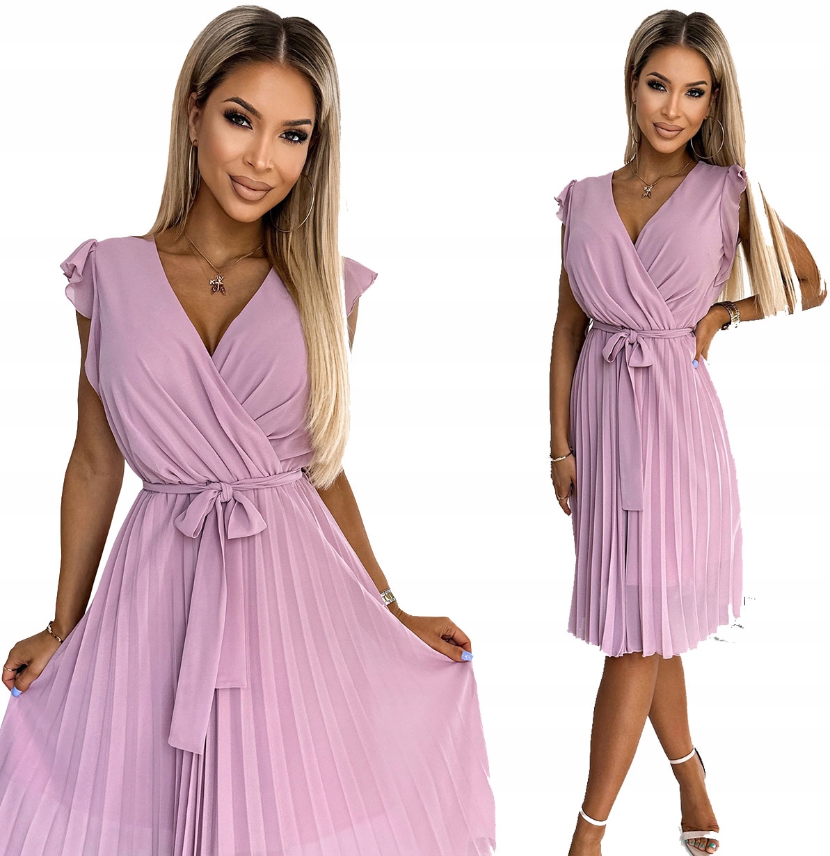 Šifonová Plisovaná Šaty S Volánky Bez Rukávů Starorůžová S