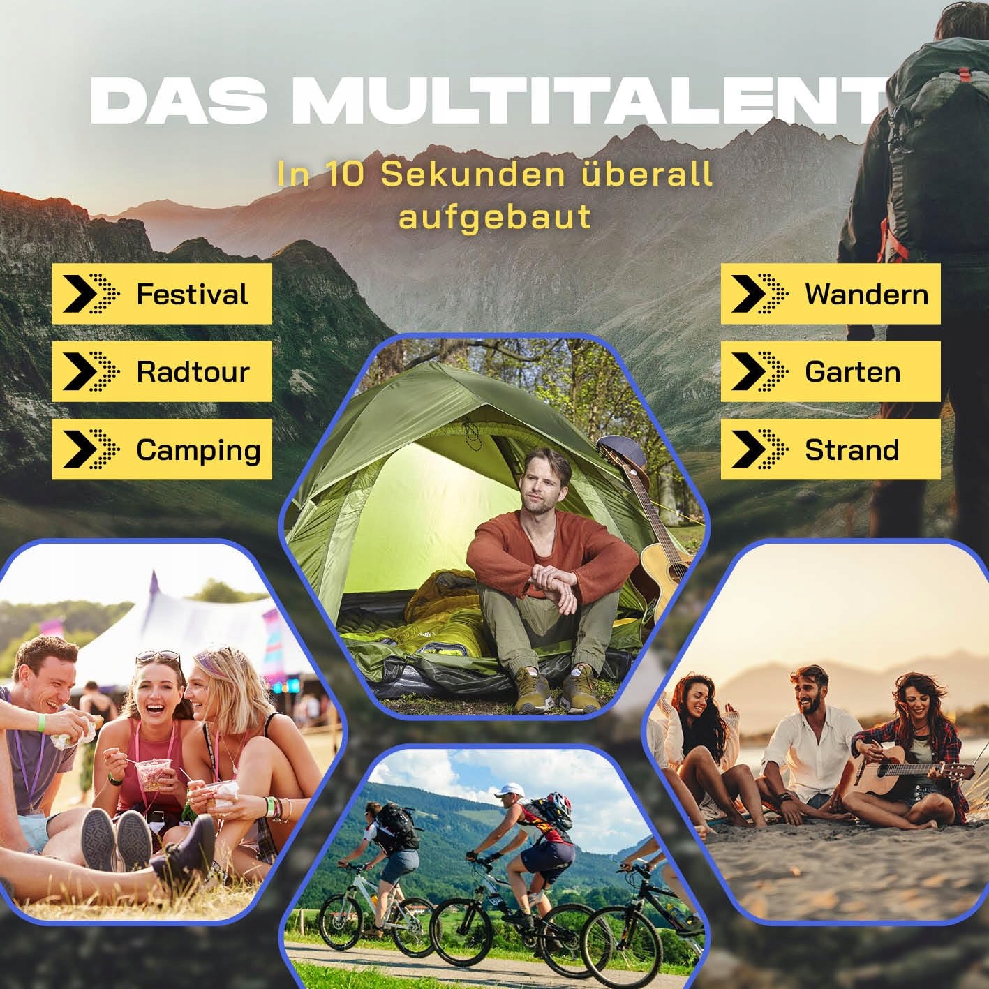 WHERE TOMORROW Namiot Pop Up 4 Osoby Camping Outdoor Festiwal Plaża Party — miniatura 7
