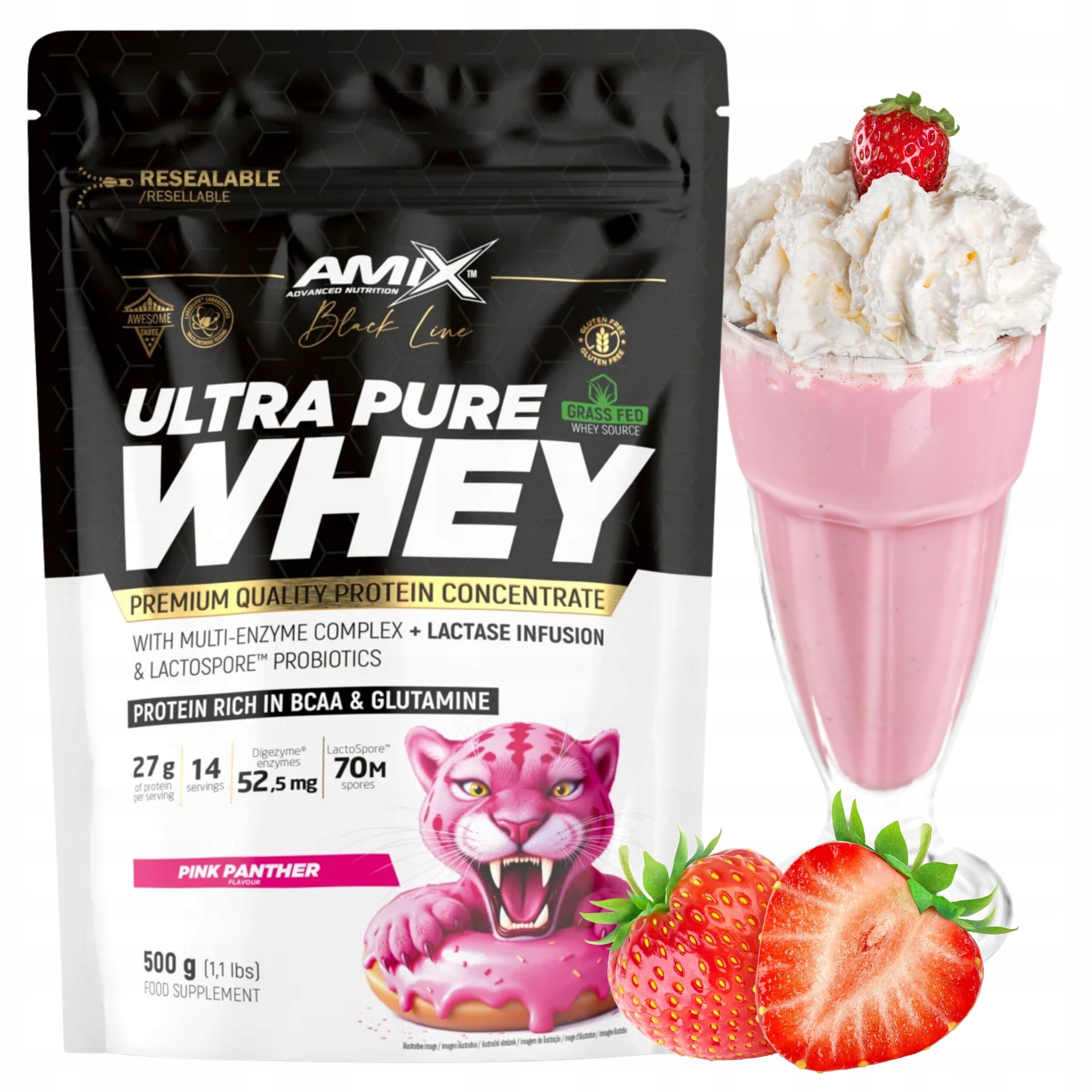 Protein Amix Ultra Pure Whey Syrovátkový Koncentrát Jahoda 500 g